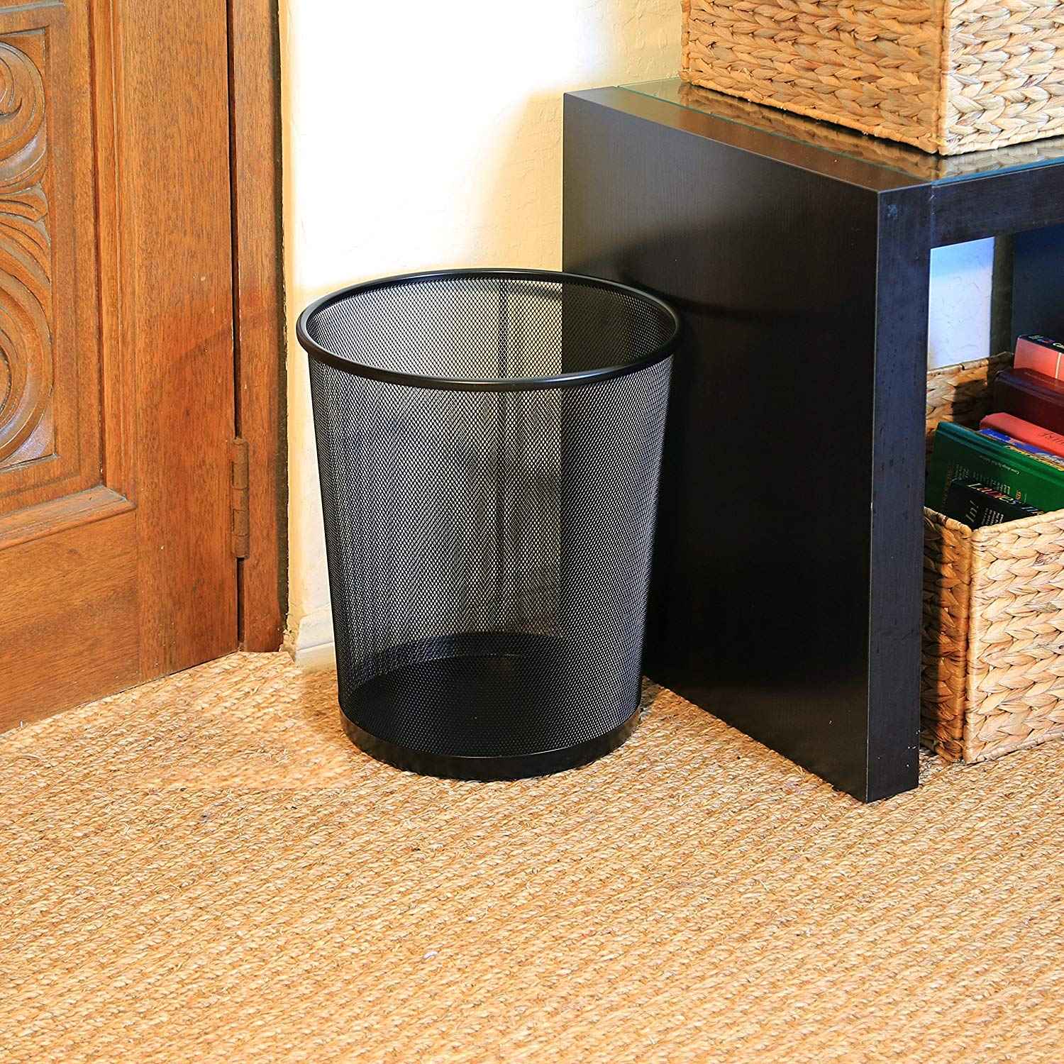 Divchi Circular Mesh Wastebasket Trash Can, Waste Basket Garbage Can Bin for Bathrooms, Kitchens, Home Offices, Dorm Rooms(BLACK) - Safqqa Egypt