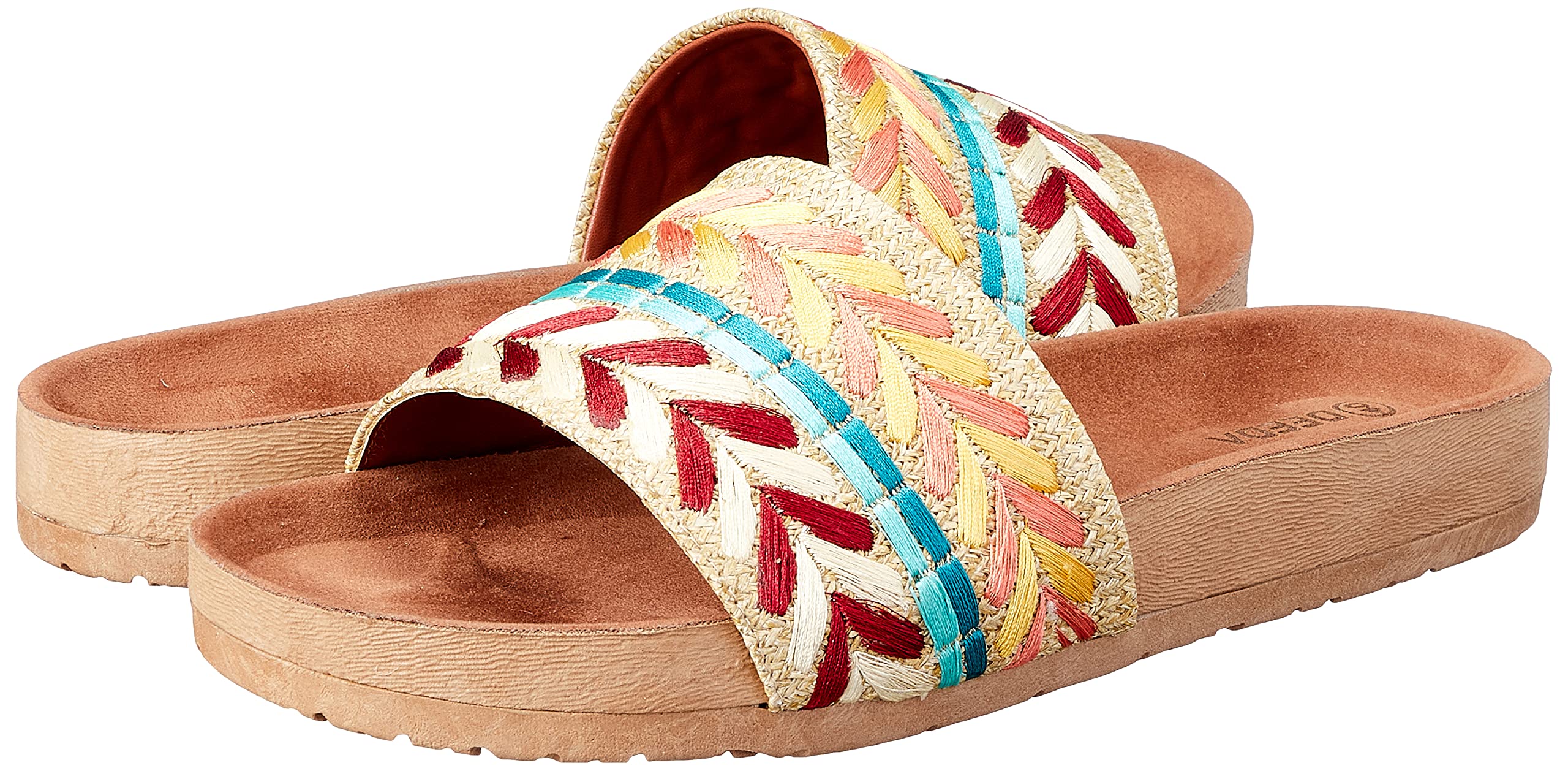 Deeda Faux-Leather Embroidery Detail Slide Slippers for Women - Yellow and Orange