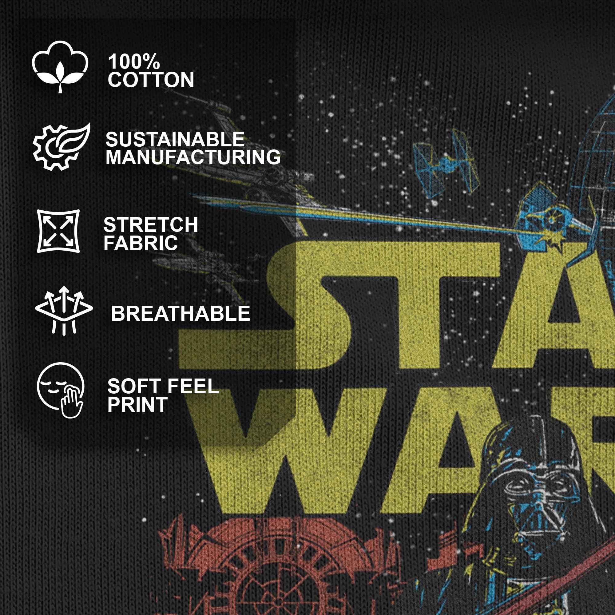  تيشيرتات رجالية من ستار وورز. مصنوعة من قماش ناعم ومتنفس، توفر قصة مريحة للارتداء اليومي أو الخروجات الكاجوال