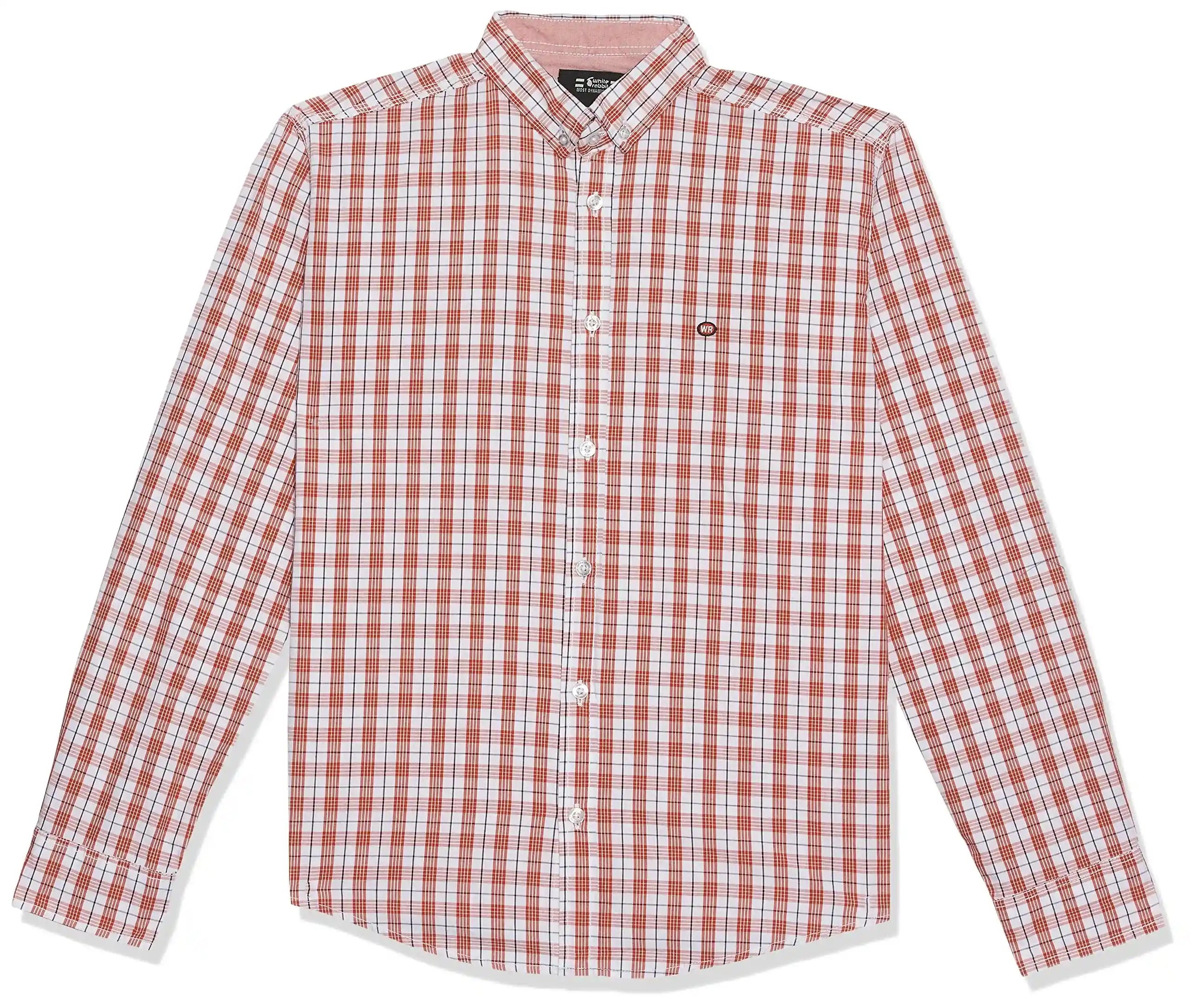 قميص رجالي أحمر بأكمام طويلة بطبعة من وايت رابيت – إطلالة عصرية وكاجوال