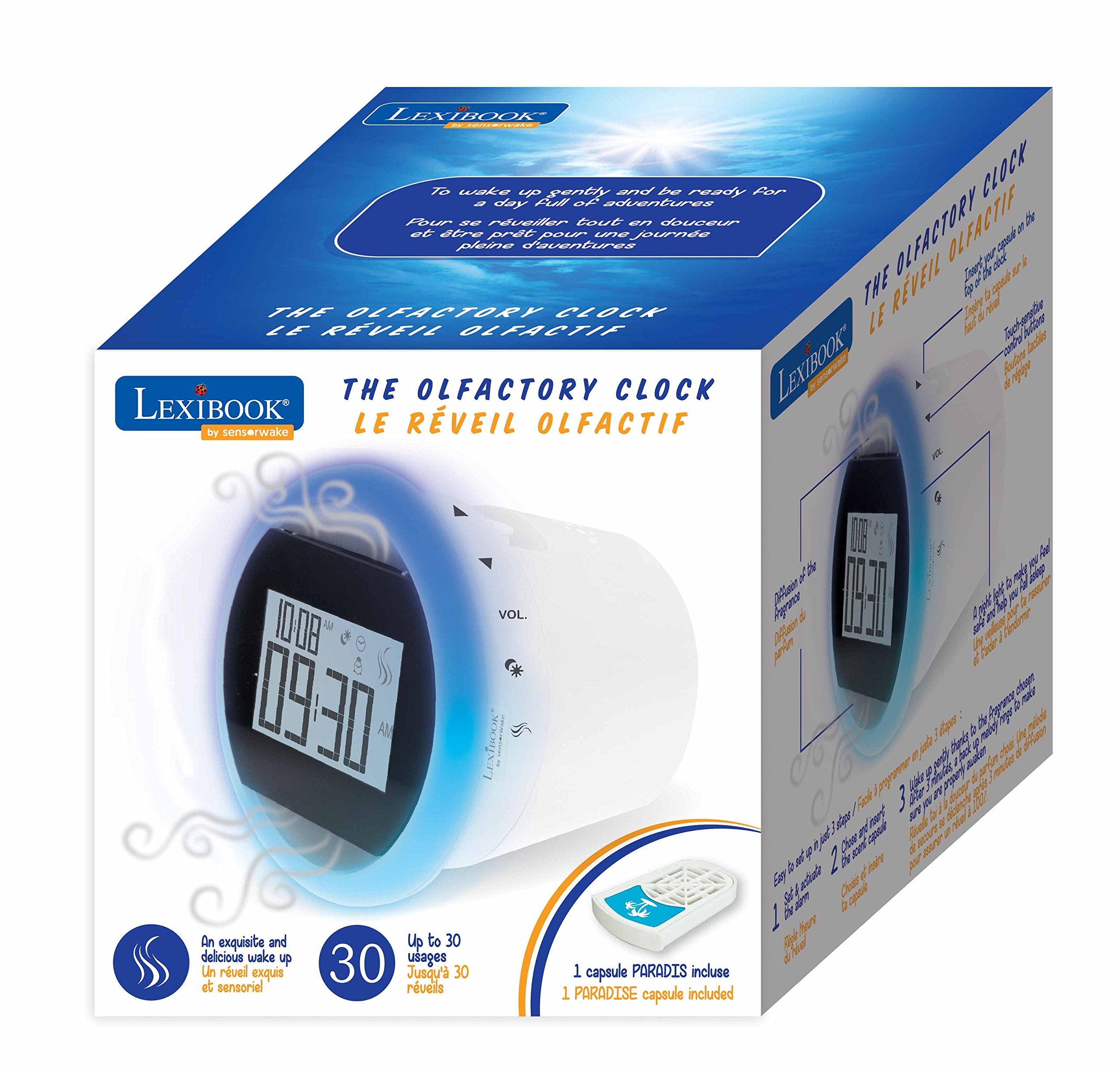 Lexibook by Sensorwake The Olfactory alarm clock, relaxing light, FM radio, battery operated or USB cable, white/black, CS100