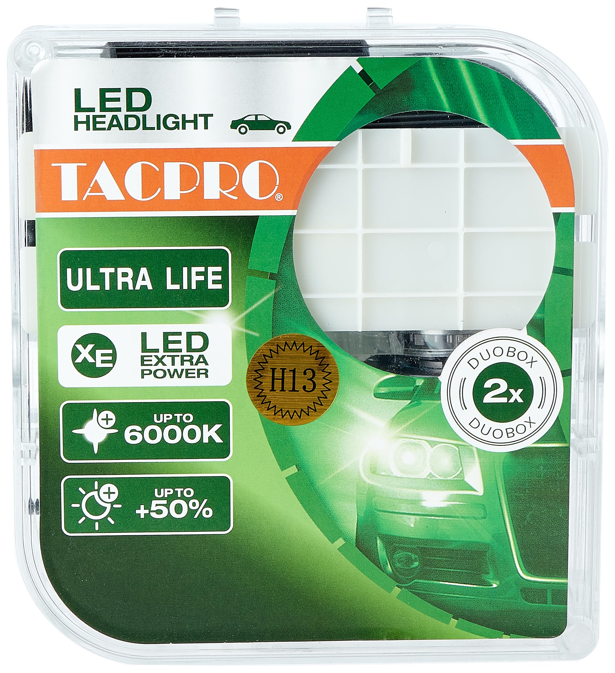 لمبات LED للسيارة Tac Pro – أمامي وخلفي، مقاس H13، مناسبة للعديد من السيارات