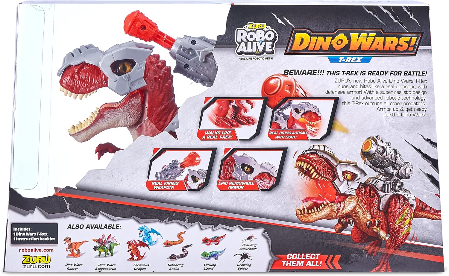 Robo Alive Zuru Dino Wars Walking T-Rex Toy with Epic Armor, Dino Blaster & Light-Up Features and Lifelike Roars