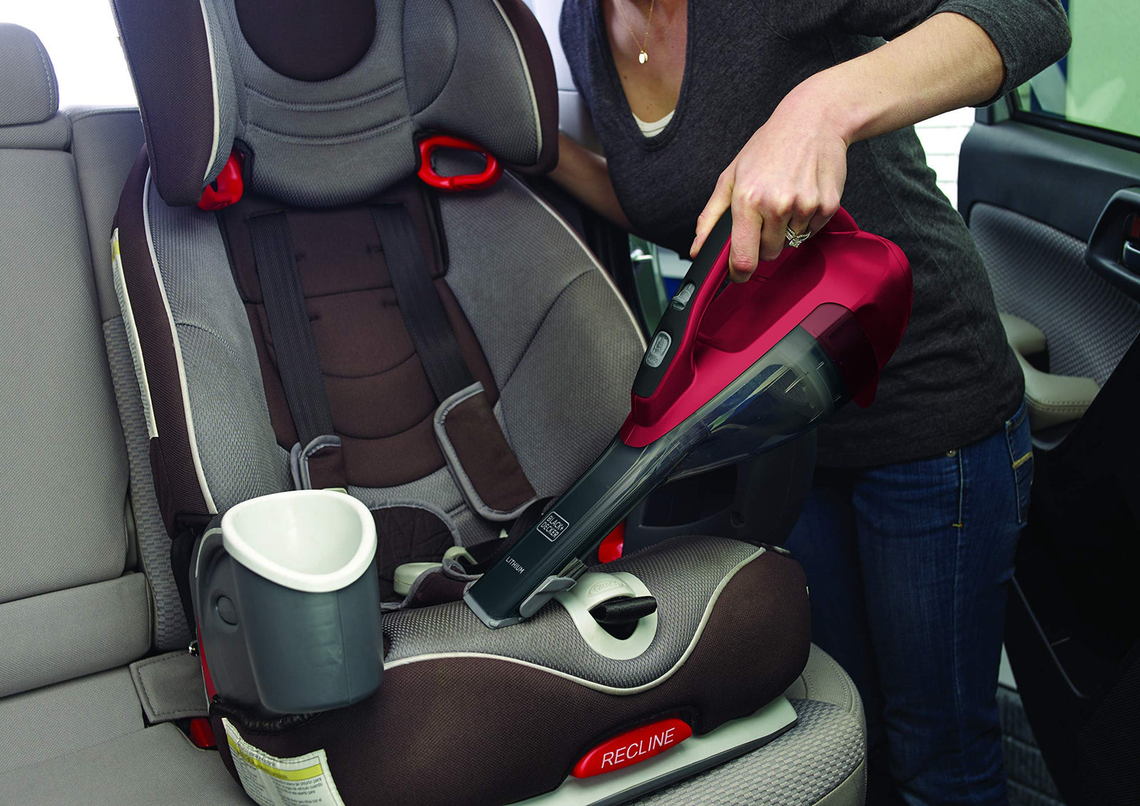 Black+Decker 10.8V 1.5Ah Li-Ion 500ml Cordless Dustbuster Handheld Vacuum with Integrated Brush Tool & Jack Plug Charger for Home & Car, Red - DVA315J-B5,