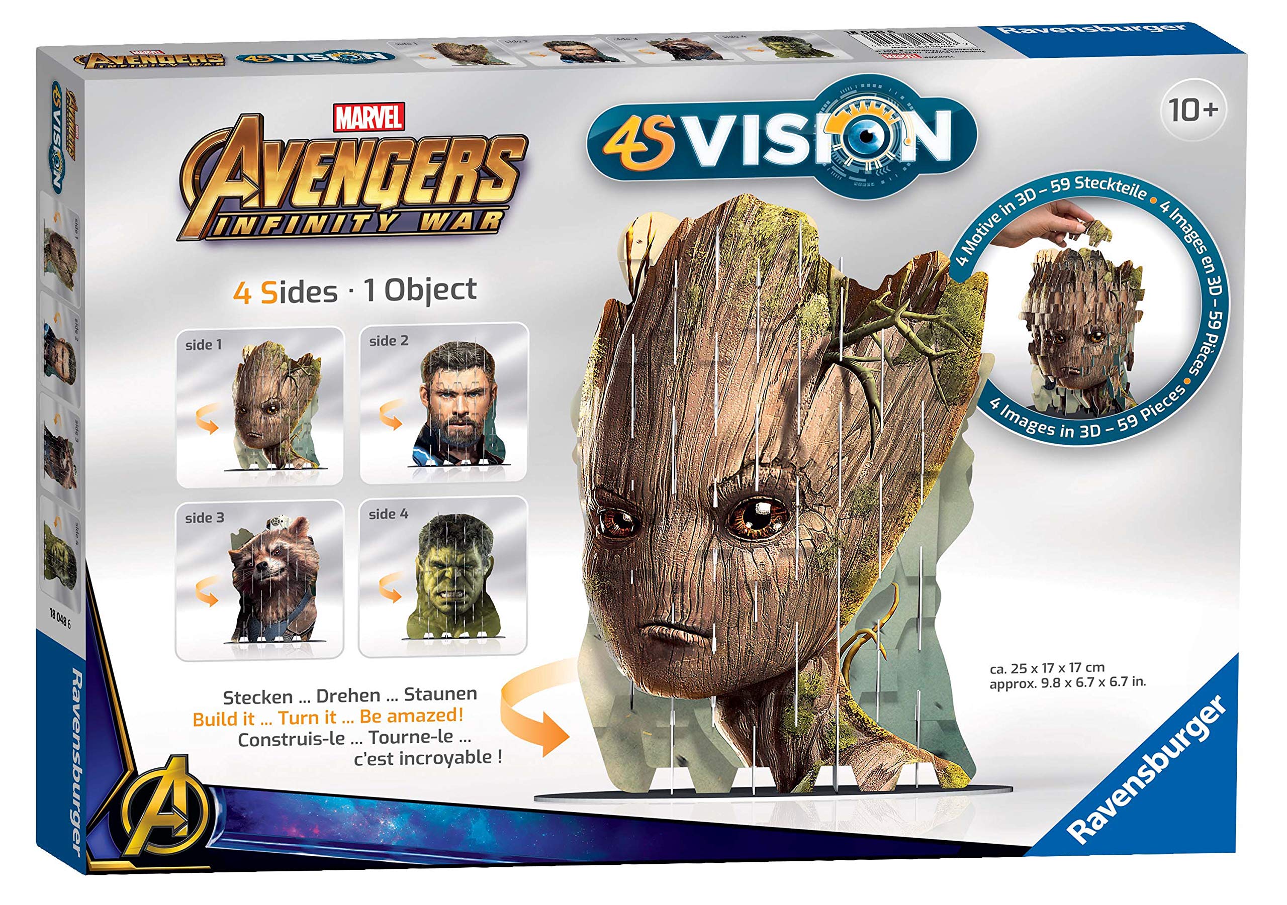 لعبة أحجية ثلاثية الأبعاد من Ravensburger 4D Vision Marvel Avengers Infinity War [Groot, Rocket, Thor &amp; Hulk] - متعددة الأحجام