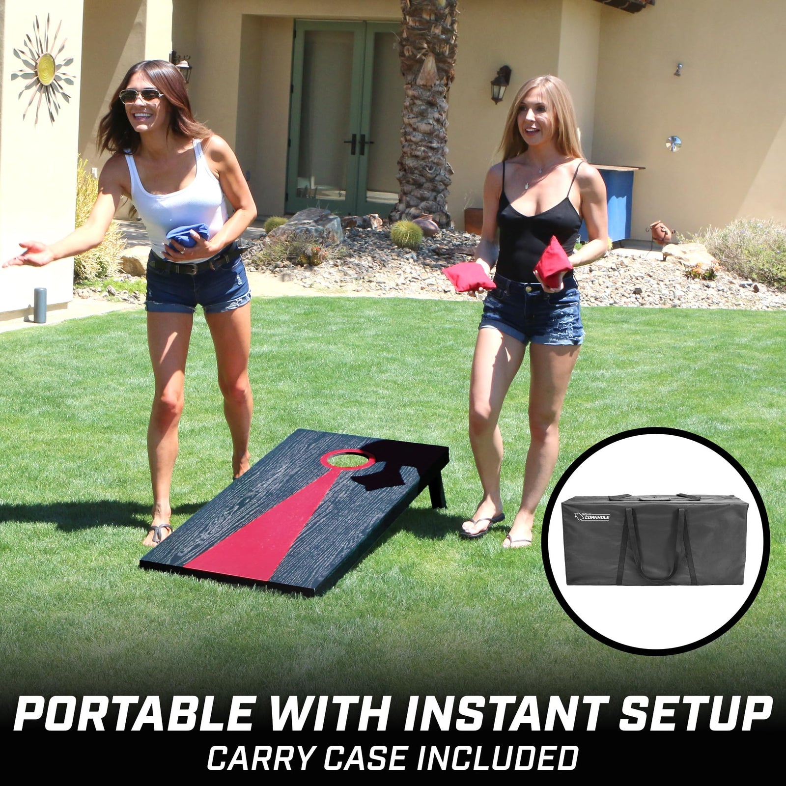 GoSports Full cornhole set includes 2 regulation 4 x 2 ft cornhole boards for authentic gameplay