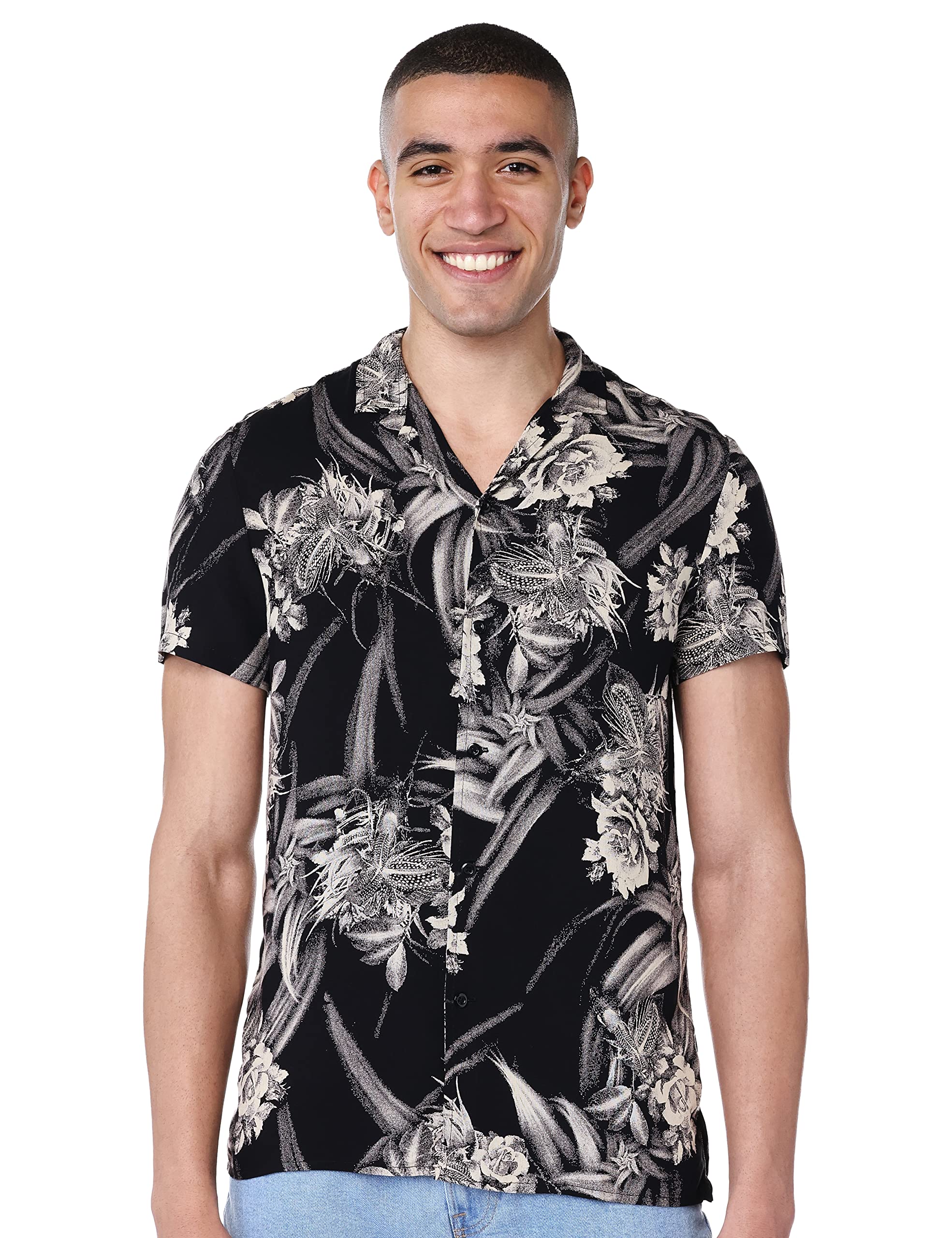 Hero Basic Flower Printed ,Viscose Shirt For Men,Subtle flower print for a stylish, modern look.