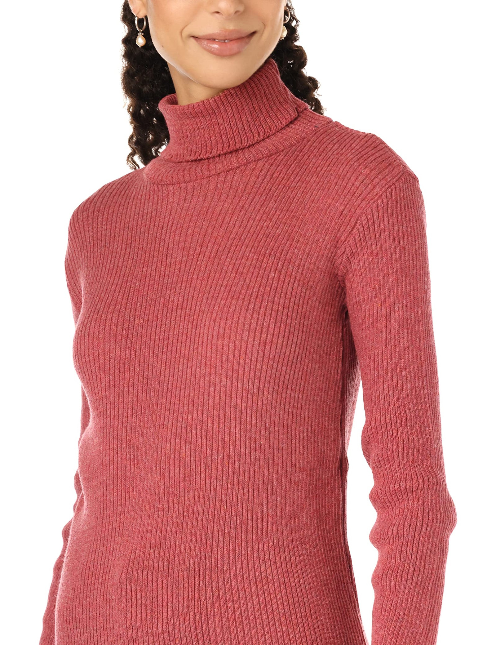 CAESAR Womens High Neck Wool Shirt Pullover, Pink, ONE SIZE