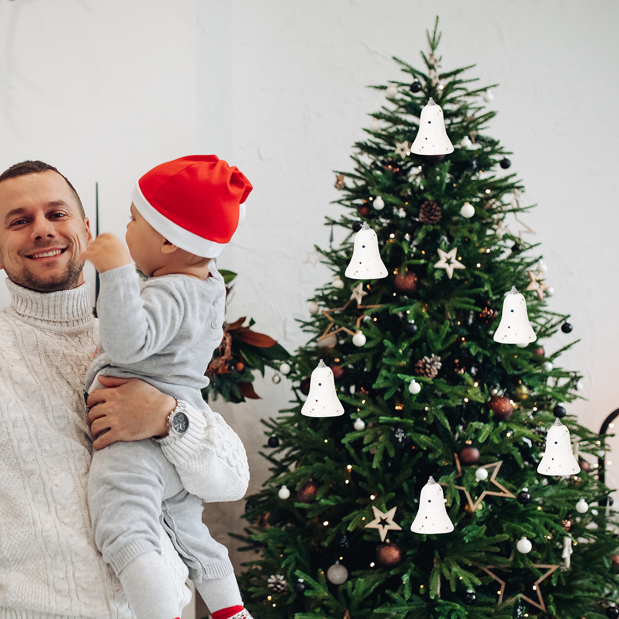 Kalakriti Christmas Hanging Bells | Xmas Decoration Items| White Snow Bells with GlittersOrnaments Decoration, Xmas Decor Tree Holiday Wedding Party Decor | Christmas Tree Decorations - Safqqa