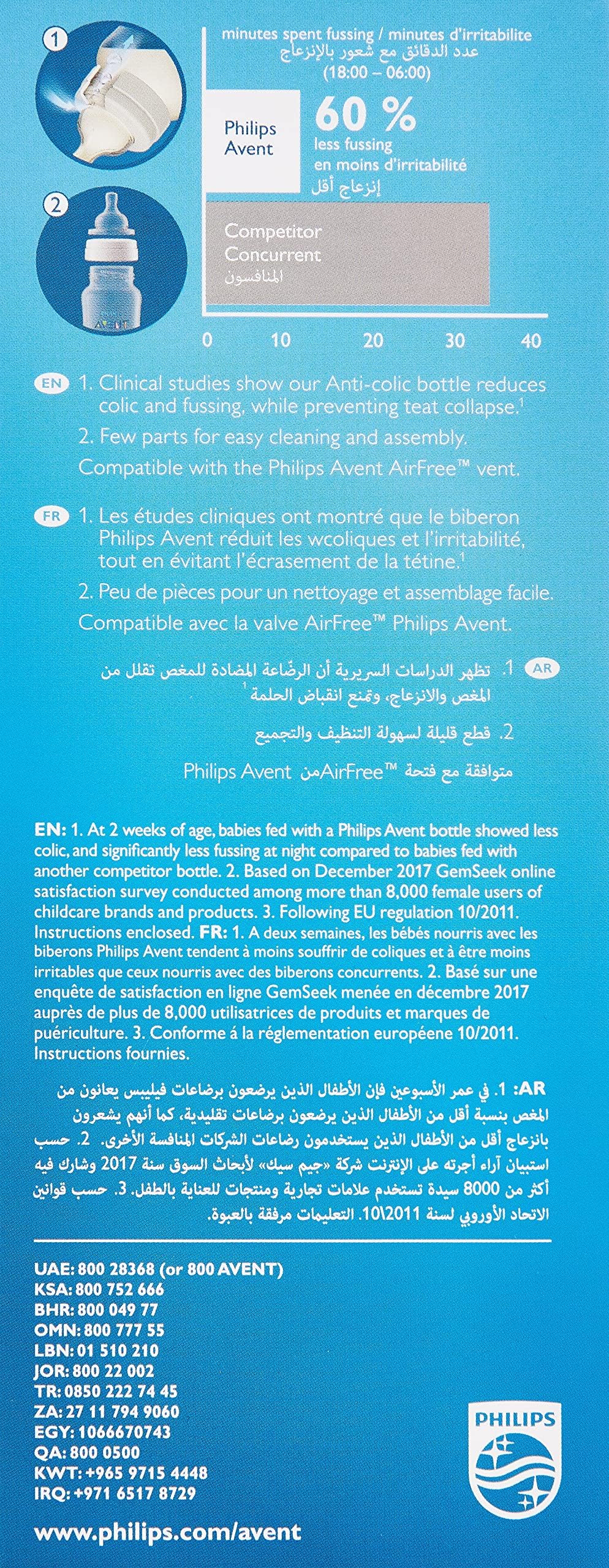 زجاجة رضاعة بيبي أفينت فيليبس مضادة للمغص (تقلل الانزعاج) 330 مللون أبيض +3 أشهر SCF816/61