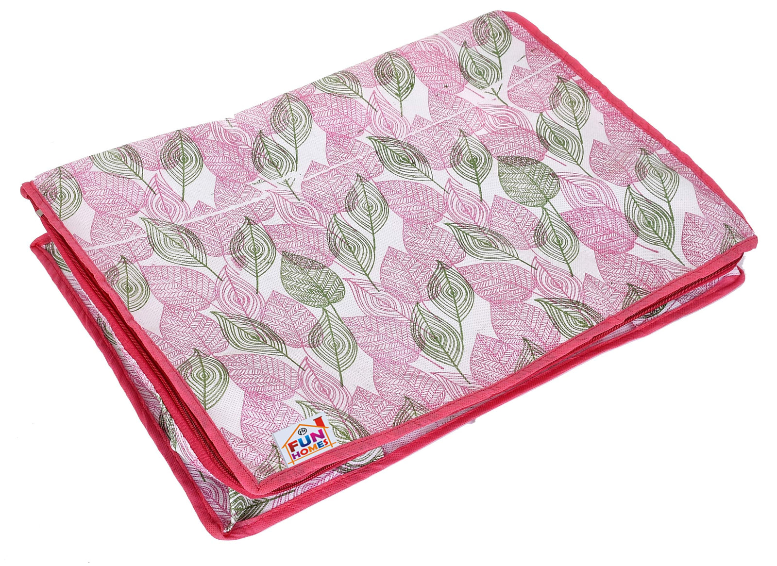 Fun Homes Metallic Leafy Print Underbed Storage Bags – 2 Pieces Non-Woven Cloth Organiser with Transparent Window