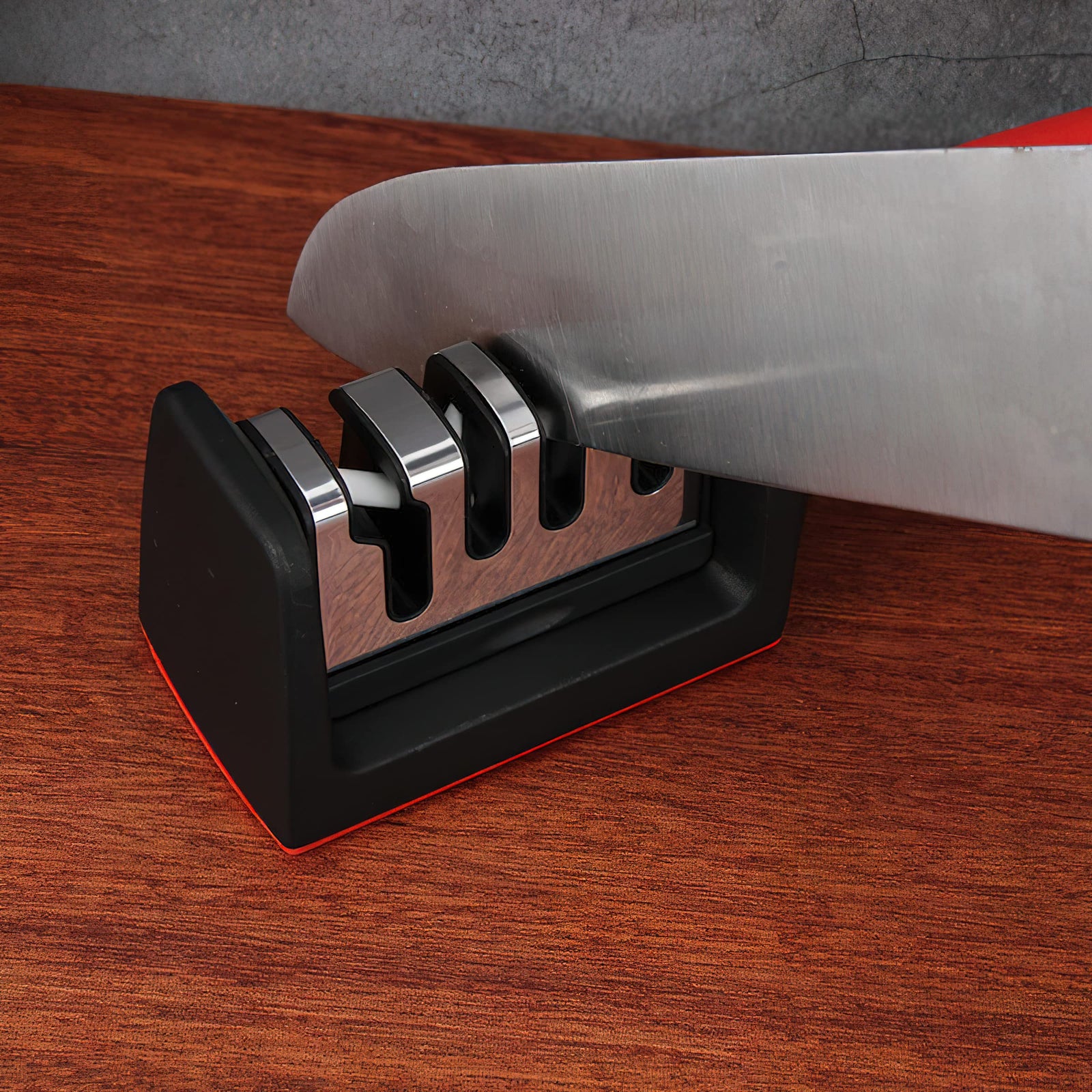 Generic Professional Knife Sharpener - Non-Slip Base, Fast Sharpening, 3 Stage Manual Sharpener for Kitchen Utensils (Red and Black)