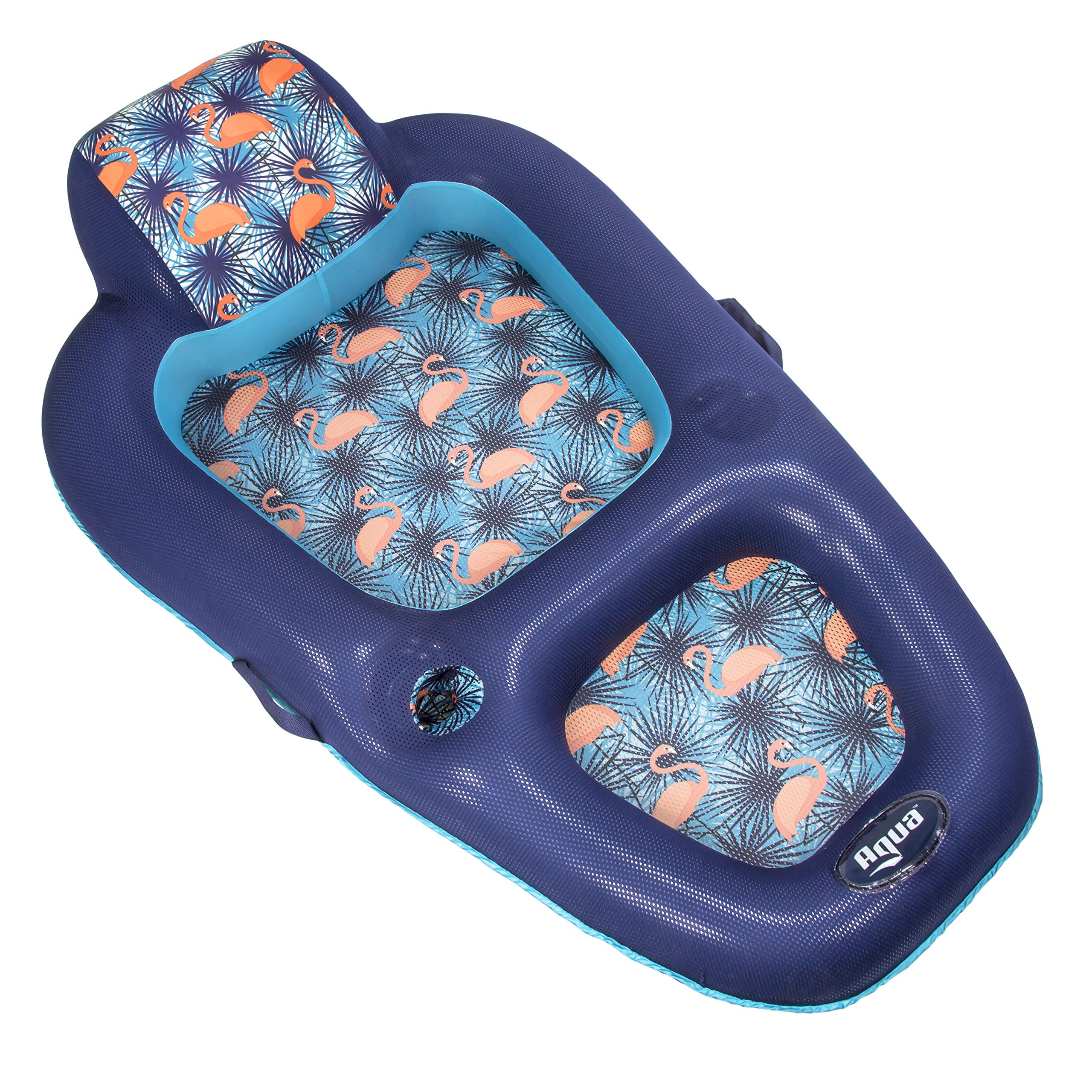 Aqua LEISURE Inflatable Pool Float with Headrest, Backrest & Footrest, Palm Beach Flamingo Design for Pool Relaxation