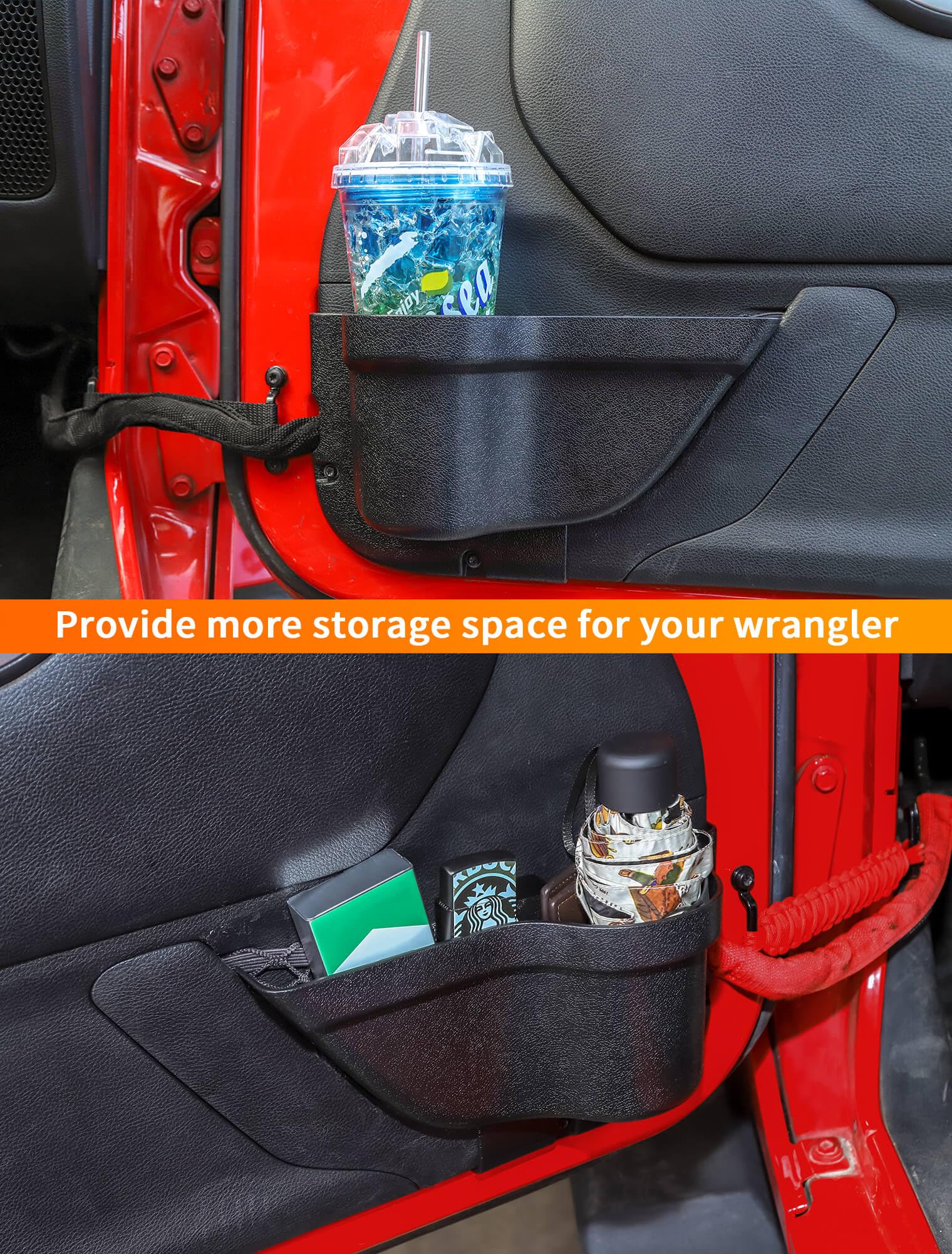 Savadicar DP3 Front Door Storage Pockets, Door Side Insert Organizer Box for 2011-2018 Jeep Wrangler JK JKU 2/4 Door, Interior Storage Expansion Accessories, Black, 2PCs