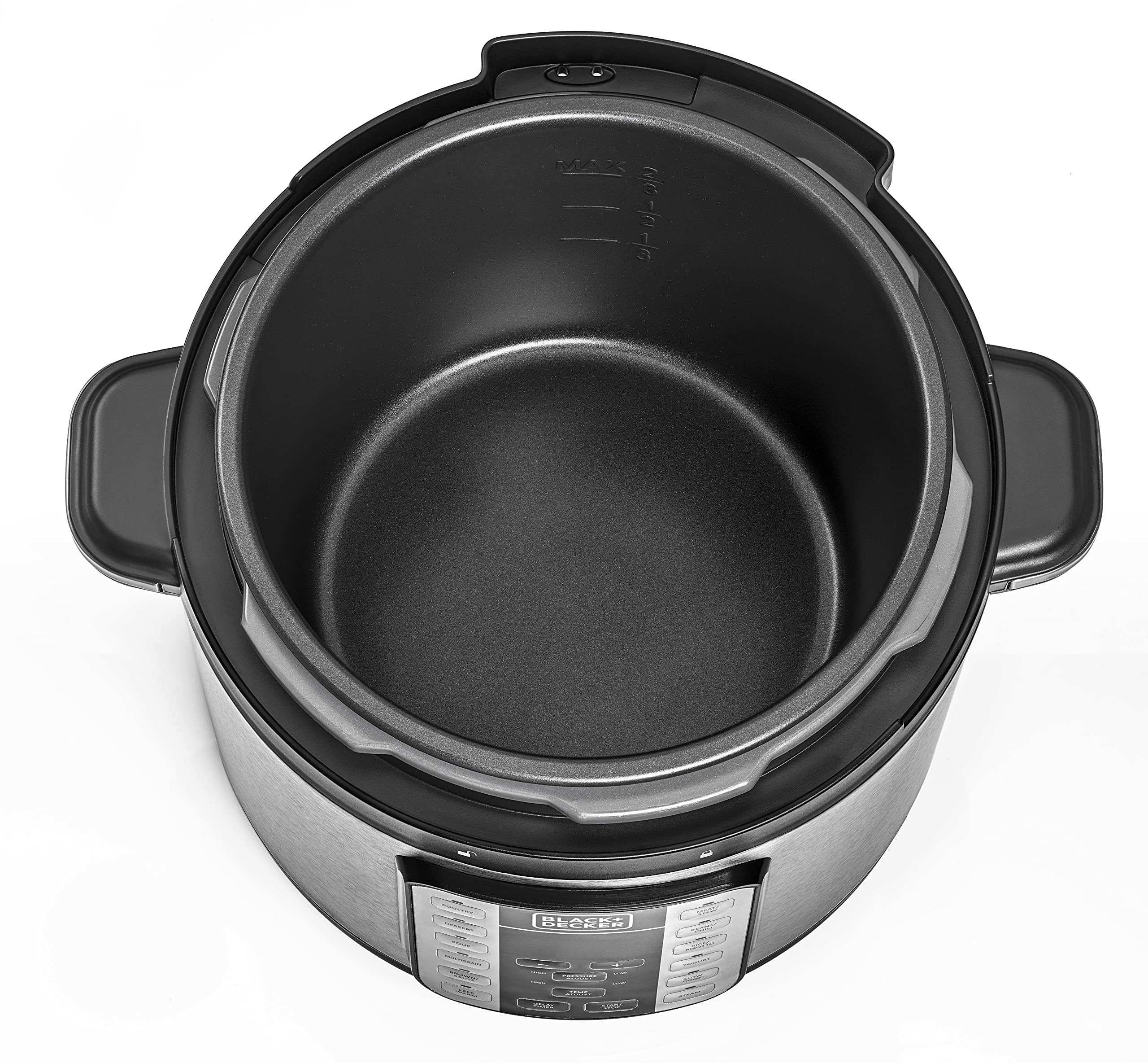 Black&Decker 7-in-1 Smart Electric Pressure Cooker, 6L, 1000W – Programmable Multi-Cooker, Black/Silver – PCP1000-B5