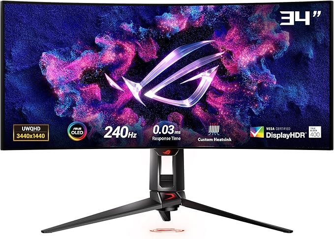 شاشة ألعاب من ماركة أسوس مقاس 34 بوصة منحنية بدقة UWQHD ومعدل تحديث 240Hz