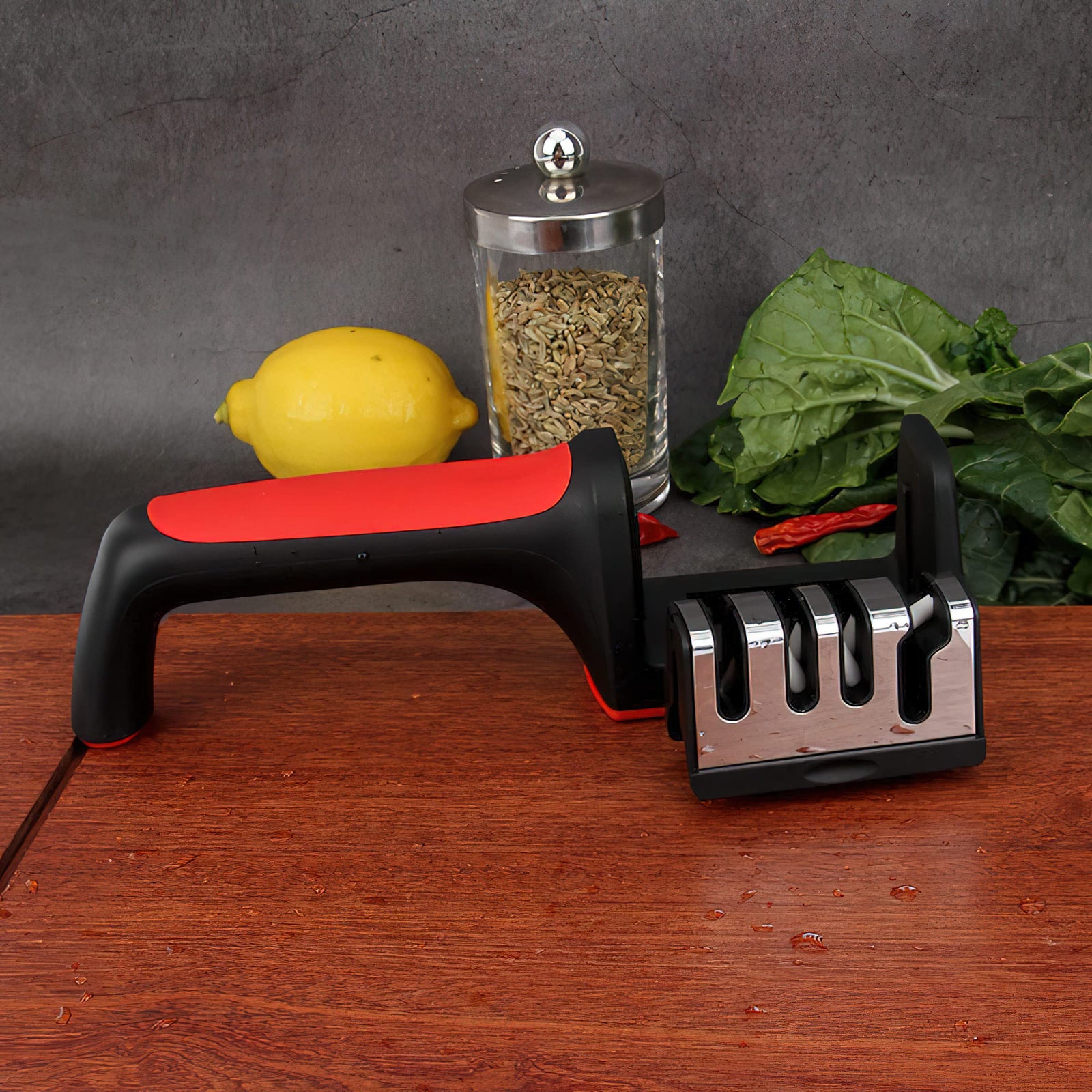 Generic Professional Knife Sharpener - Non-Slip Base, Fast Sharpening, 3 Stage Manual Sharpener for Kitchen Utensils (Red and Black)