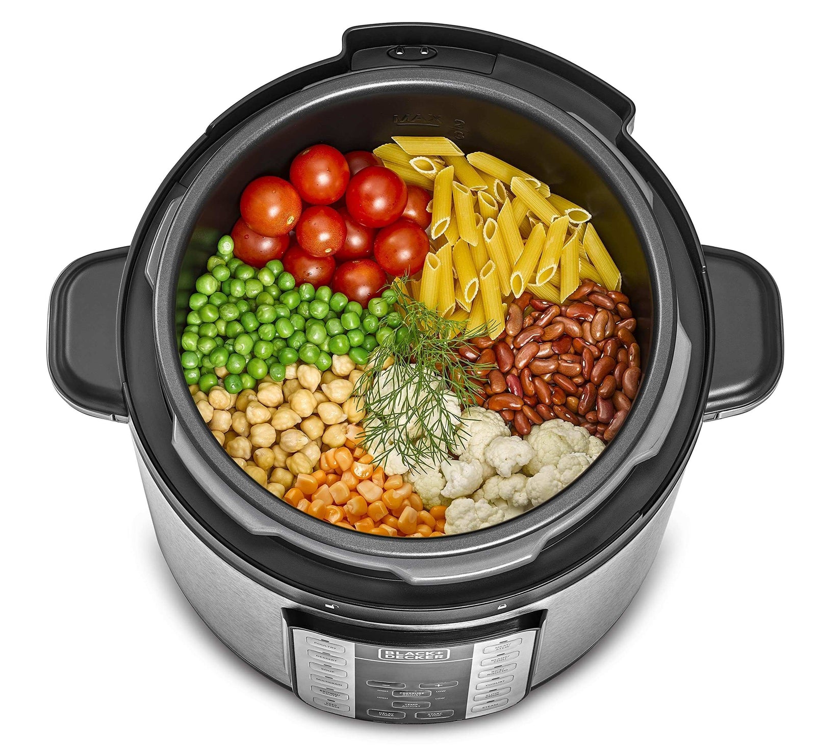 Black&Decker 7-in-1 Smart Electric Pressure Cooker, 6L, 1000W – Programmable Multi-Cooker, Black/Silver – PCP1000-B5