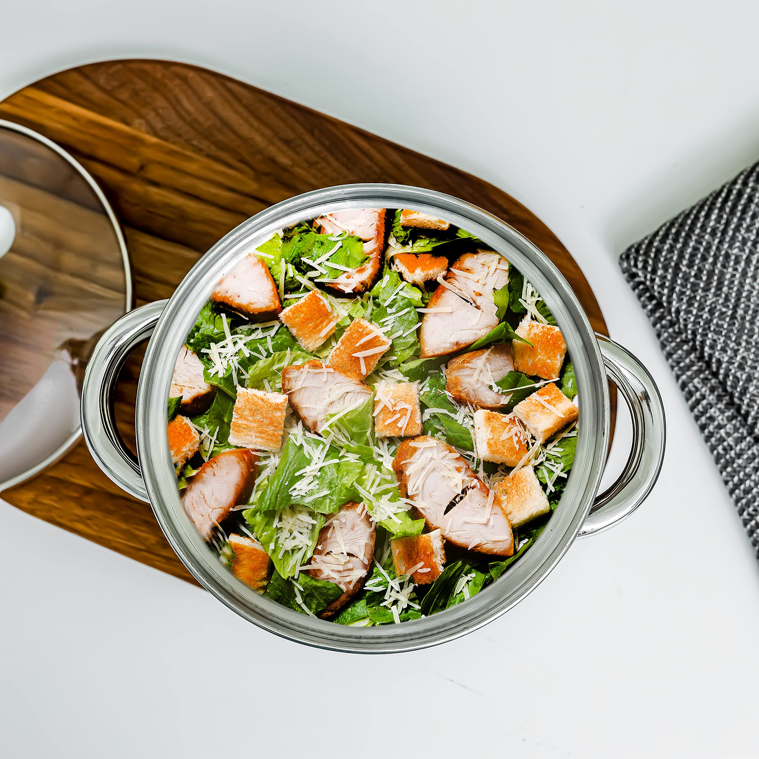 Royalford Massilia Stainless Steel Stockpot with Glass Lid – 20 cm, RF11592 | Induction Compatible