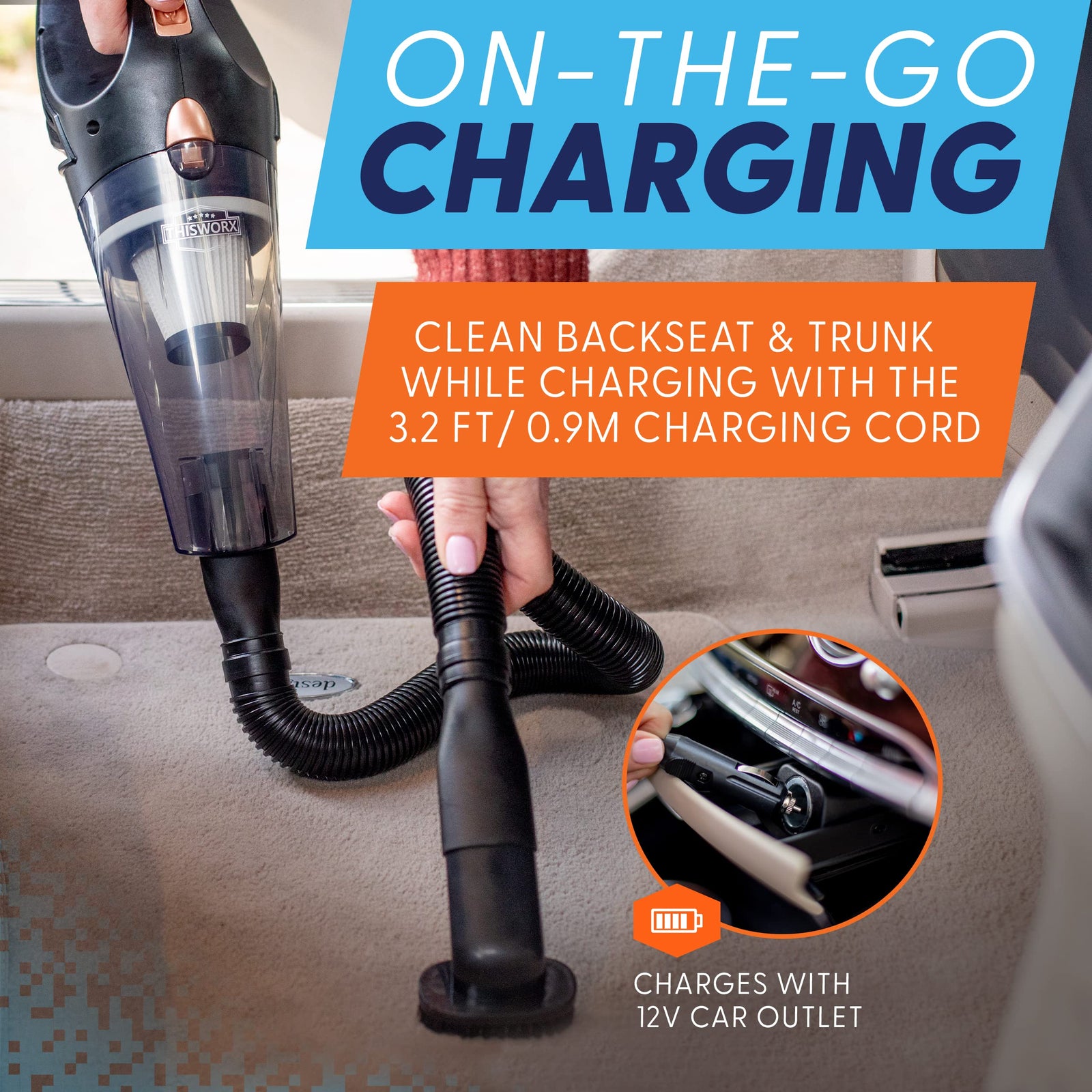 ThisWorx for Cordless Car Vacuum - Portable, Mini Handheld Vacuum w/Rechargeable Battery and 3 Attachments - High-Powered Vacuum Cleaner w/ 60w Motor