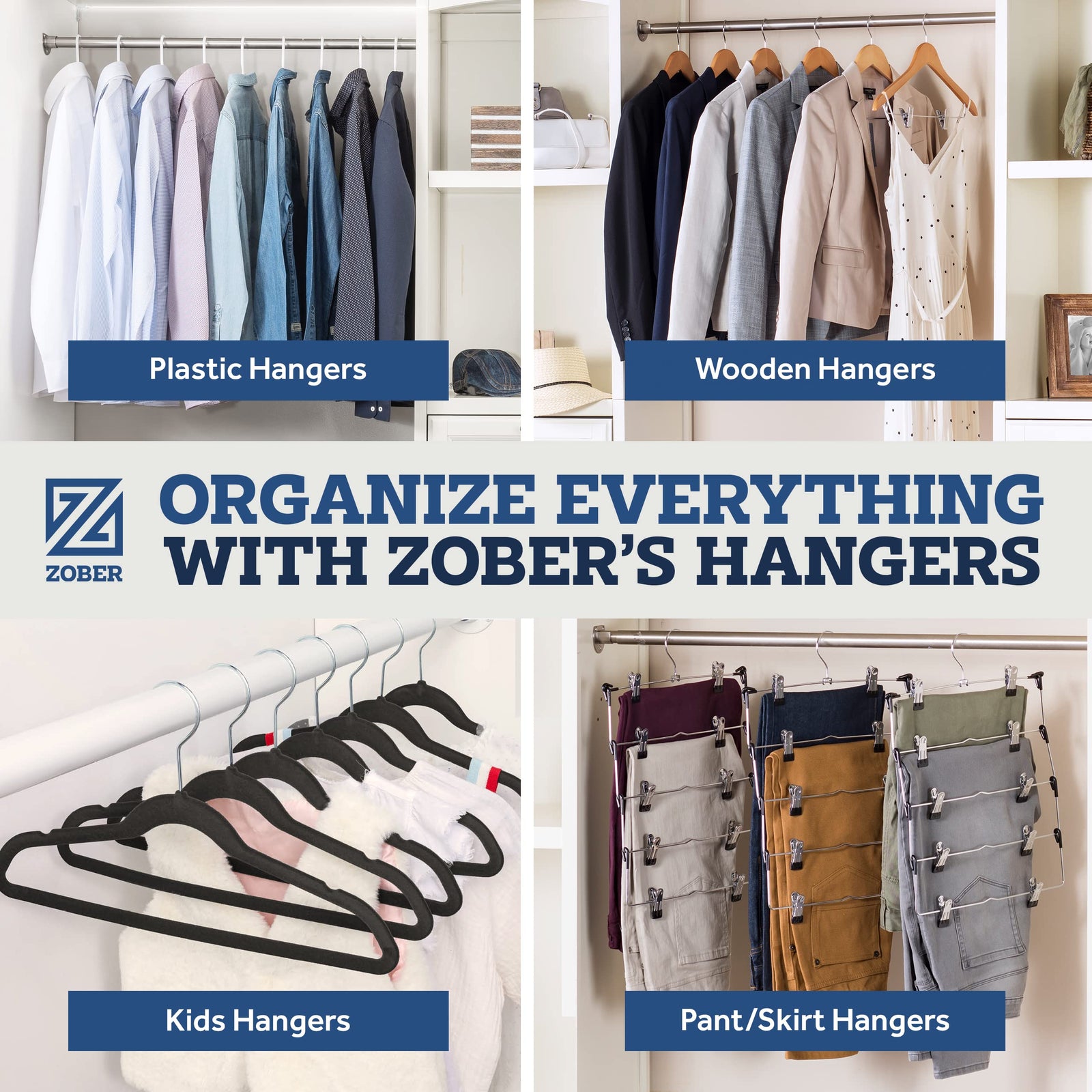 Zober Velvet Hangers 50 Pack - Black for Coats, Pants & Dress Clothes - Non Slip w/ 360 Degree Swivel, Holds up to 10 lbs - Strong Felt Hangers for Clothing