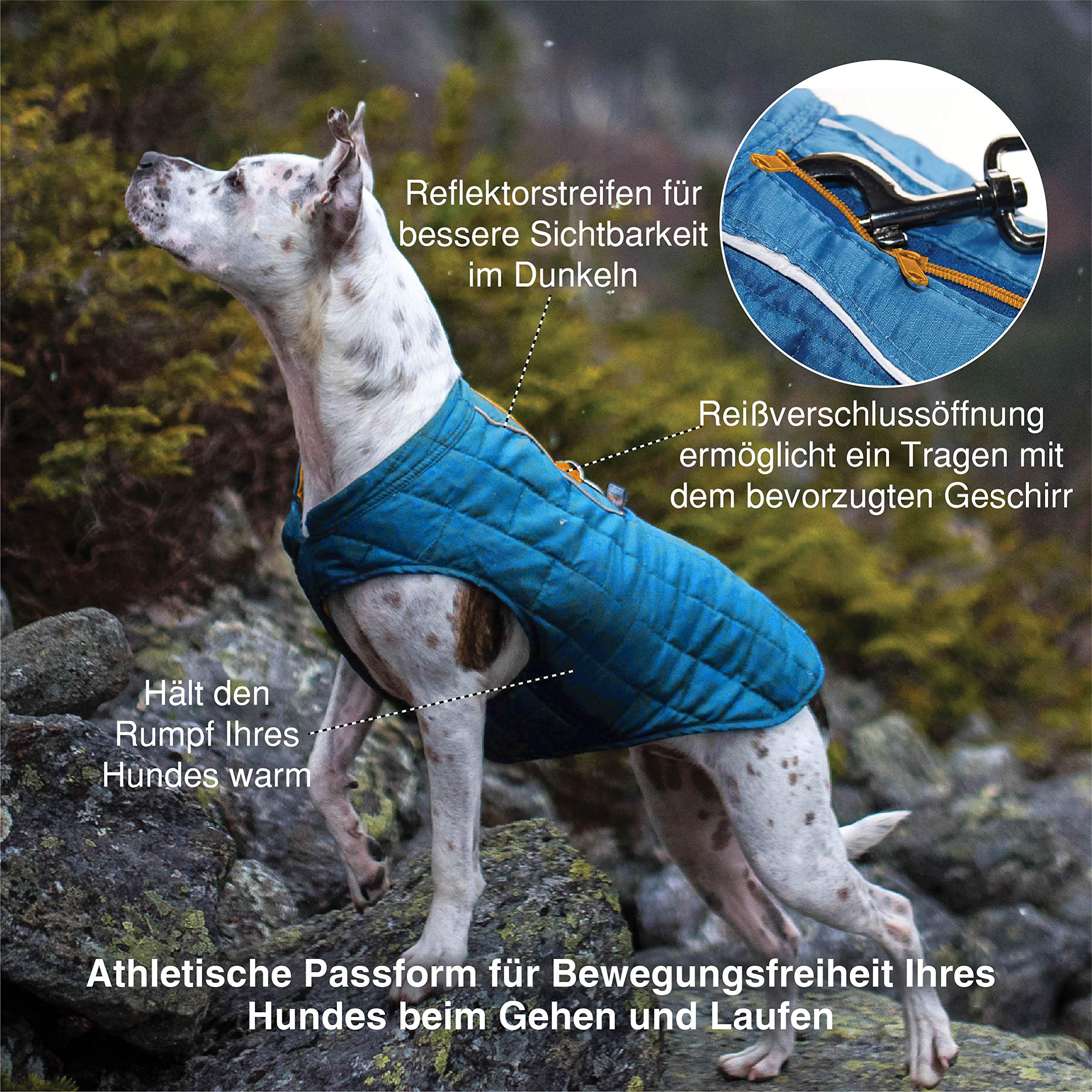 Kurgo Loft Dog Jacket, Reversible Dog Coat, Wear with Harness or Sweater, Water Resistant, Reflective, Winter Coat For Medium Dogs - Safqqa