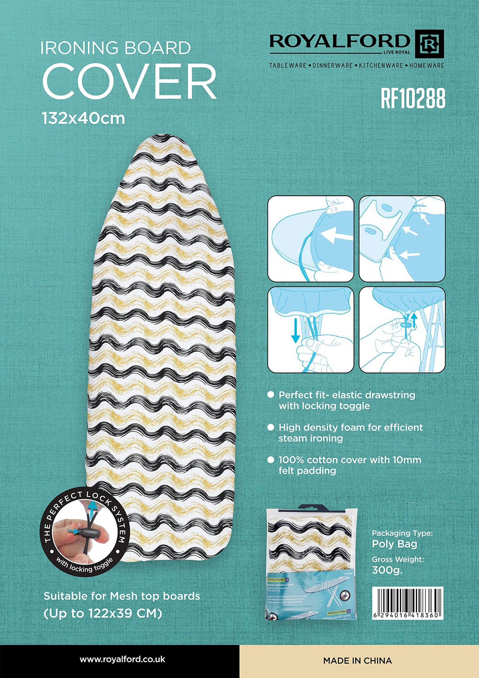 Royalford Ironing Board Cover – Durable Heat-Resistant Cotton with Padding
