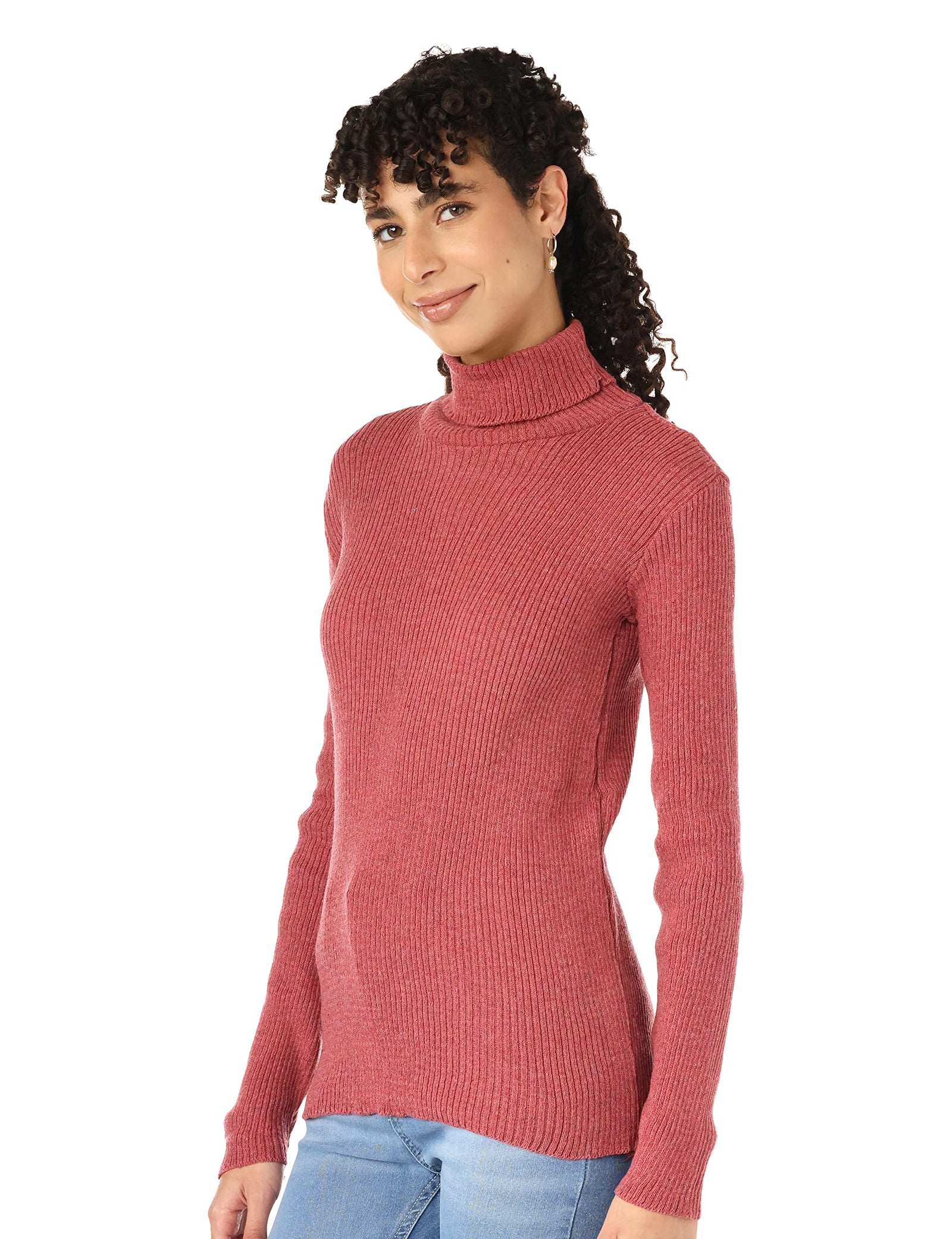 CAESAR Womens High Neck Wool Shirt Pullover, Pink, ONE SIZE