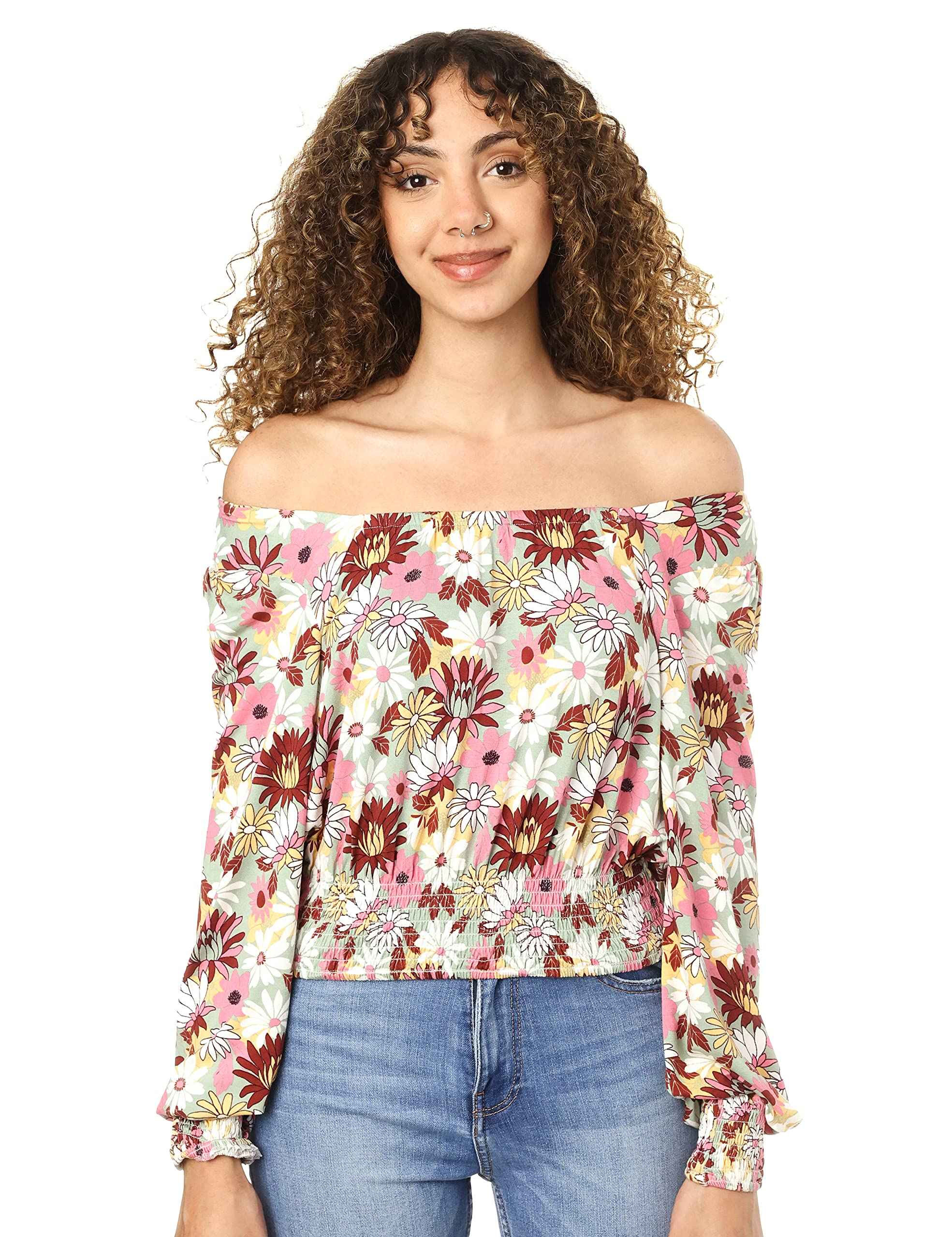 Splash Long Sleeves Patterned Cropped Top for Women - Safqqa Egypt