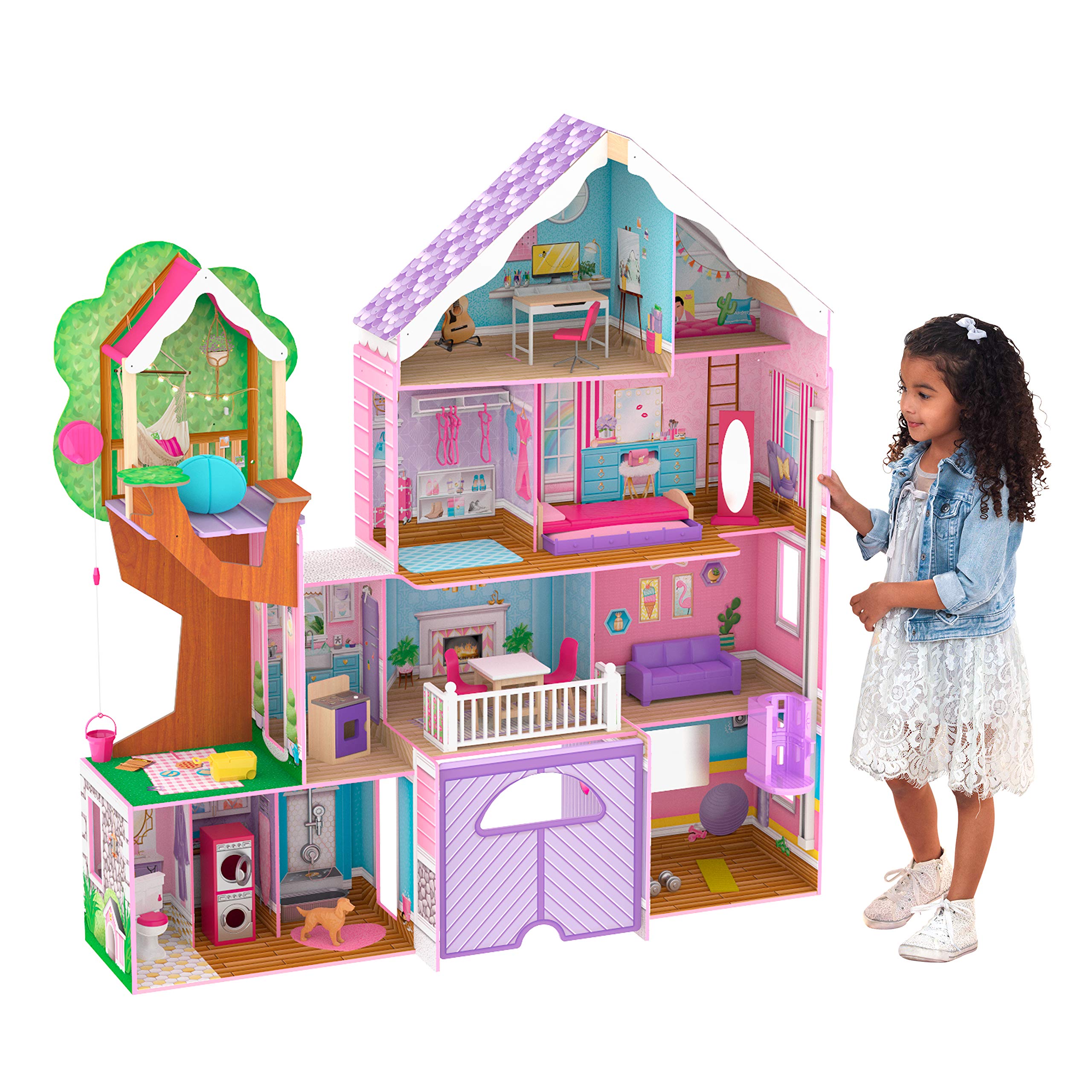 منزل دمى قصر ملاذ بيت الشجرة KidKraft 10108 مع تجميع EZ Kraft و26 ملحقًا مرفقًا، مجموعة لعب من 4 طوابق لدمى 30 سم/12 بوصة
