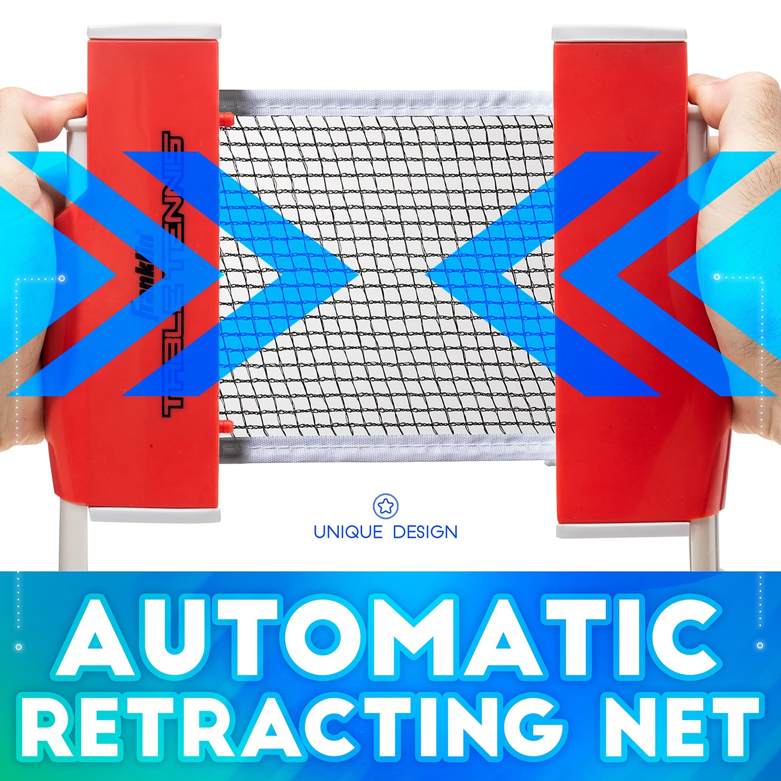 مجموعة تنس الطاولة المحمولة من فرانكلين سبورتس توفر تجربة لعب متكاملة في أي مكان. خفيفة الوزن وسهلة الحمل، تحتوي على مضارب، كرات، وشبكة يمكن تركيبها على أي طاولة