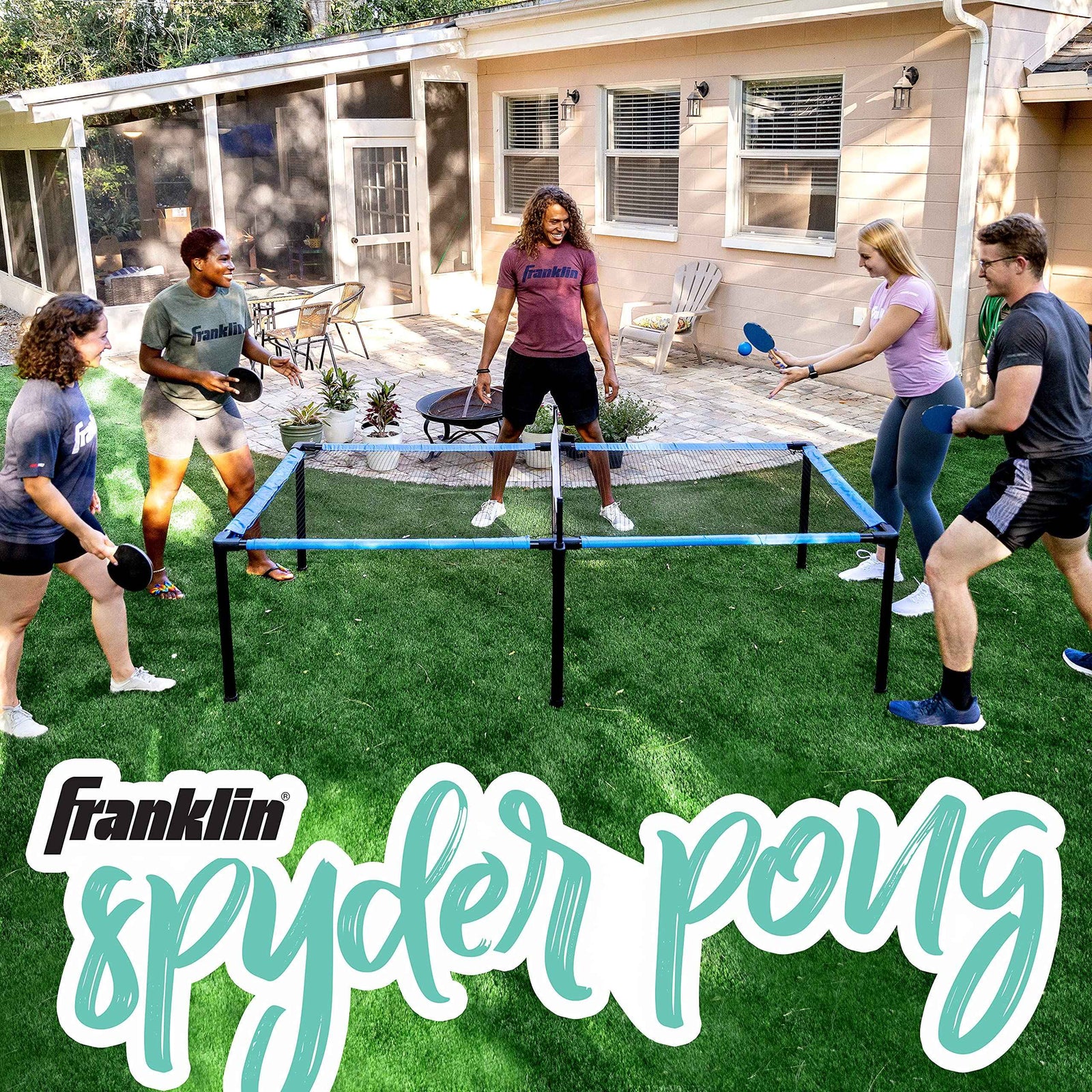 Franklin Sports Spyder Pong Tennis - Table Tennis, Volleyball And 4-Square Outdoor Game Indoor Or For Kids Includes Net, Table, Paddles Ball