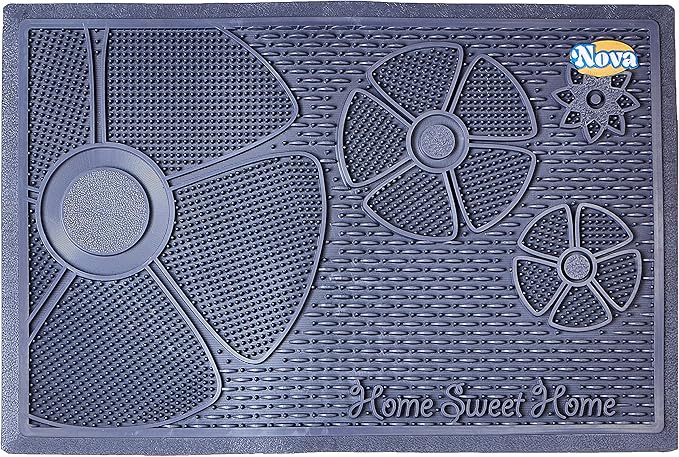 سجادة باب NOVA بنقشة أزهار الصيف، رمادي مضاد للبكتيريا 40x60 سم