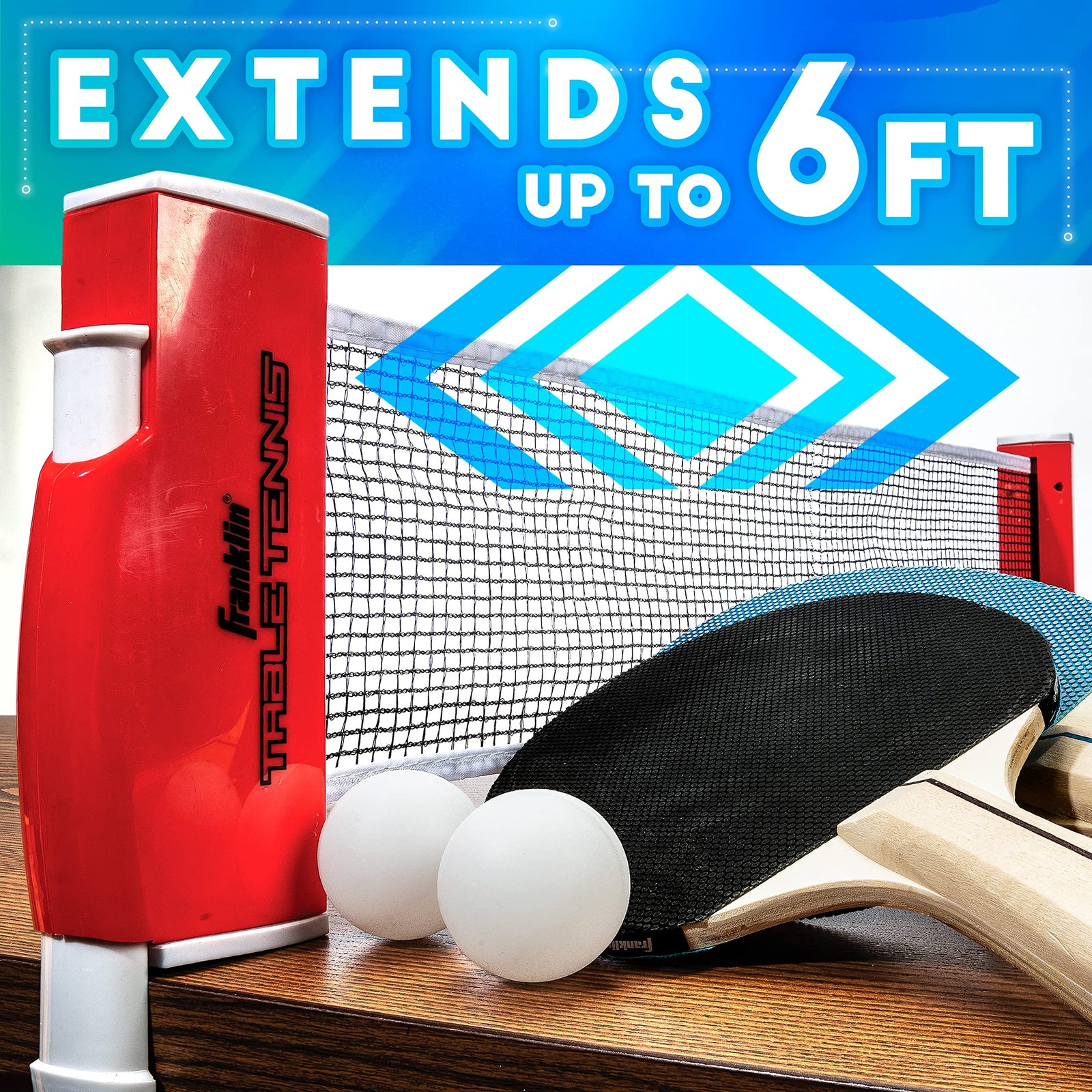 مجموعة تنس الطاولة المحمولة من فرانكلين سبورتس توفر تجربة لعب متكاملة في أي مكان. خفيفة الوزن وسهلة الحمل، تحتوي على مضارب، كرات، وشبكة يمكن تركيبها على أي طاولة