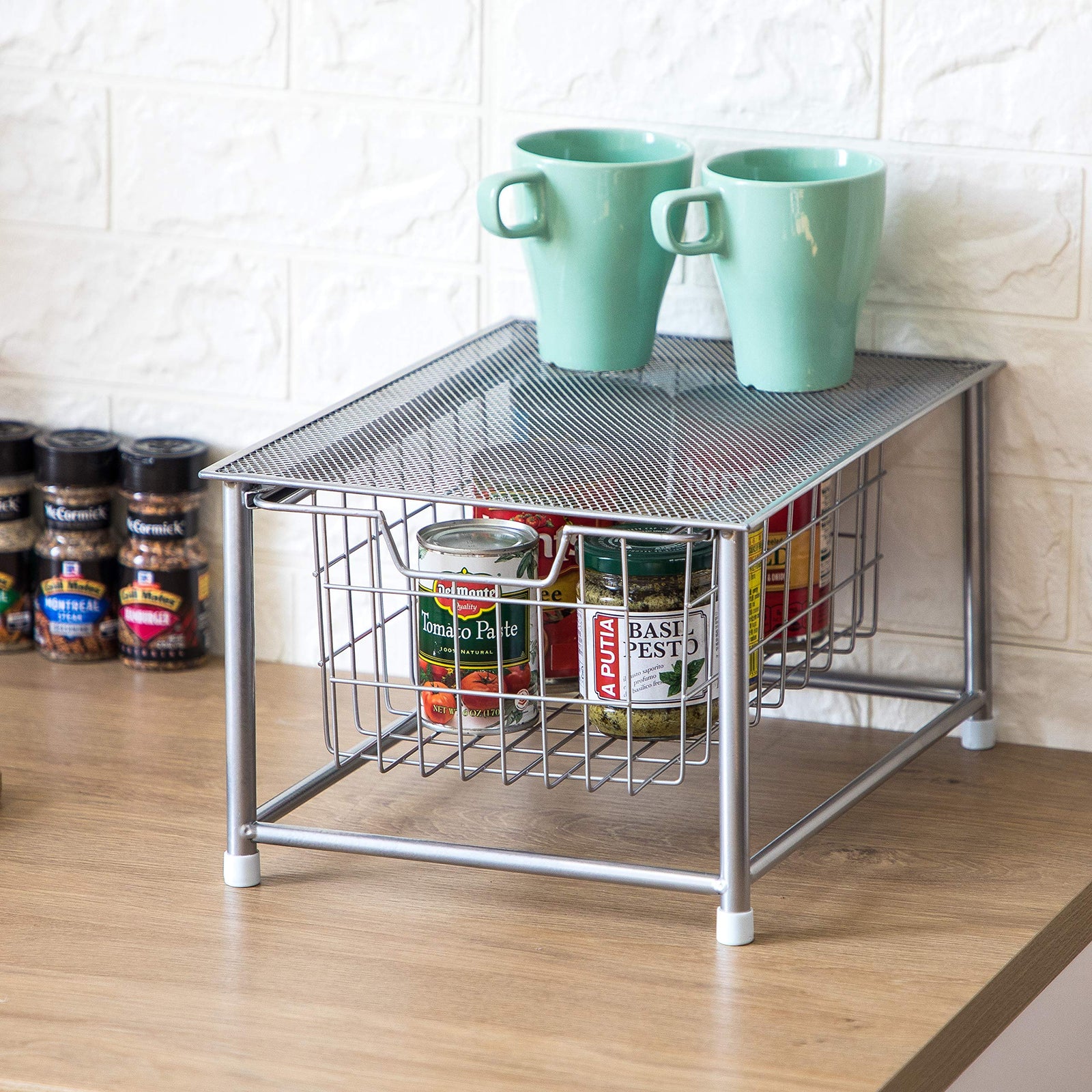 Home Zone Living Kitchen Sink Organizer – Sliding Basket, Inside Cabinet Storage