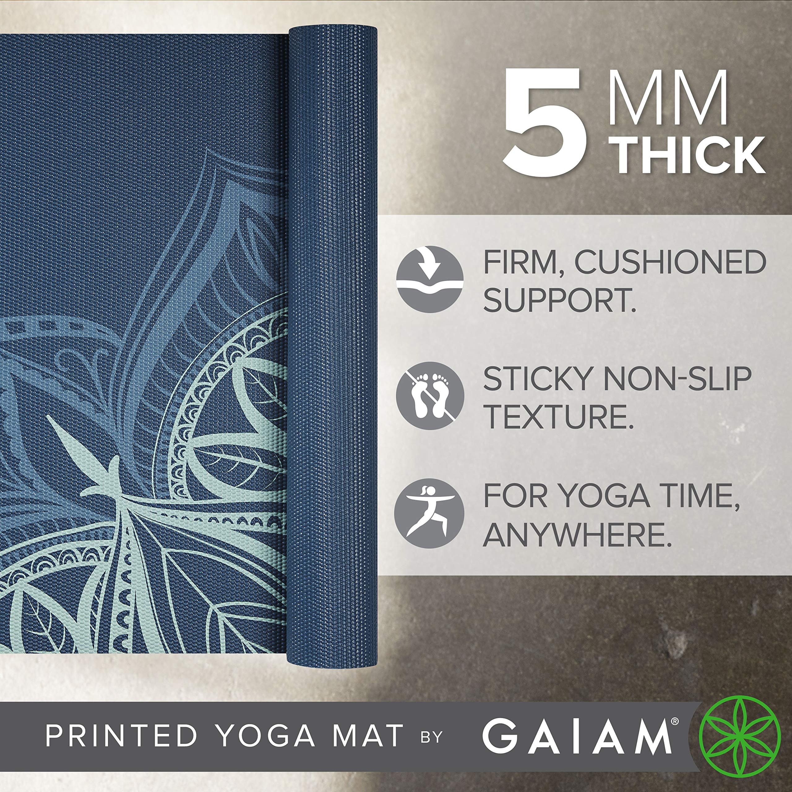 Gaiam Premium Yoga Mat 5 mm – Printed Thick Non-Slip Exercise Mat – Safqqa Egypt