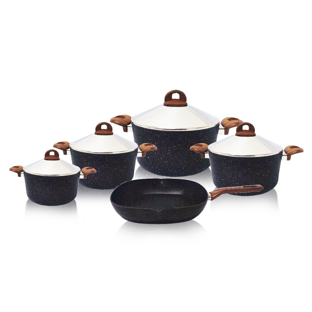 Burhan Cookon Titanium Cookware 9-Piece Set with Stainless Steel Granite-Style Covers