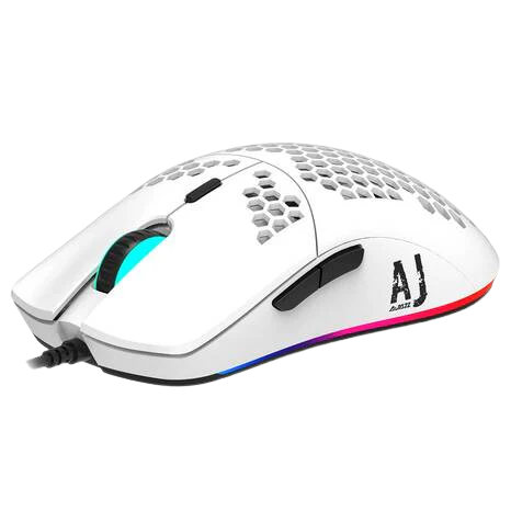 ماوس Ajazz موديل AJ390R خفيف جدًا (Ultralight) سلكي، بإضاءة RGB، مزود بمستشعر بصري PAW3325، بإمكانية ضبط الحساسية، لون أبيض.