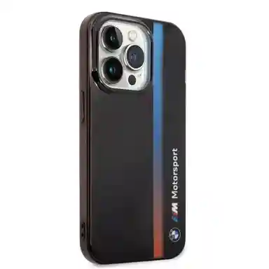 غطاء iPhone 14 pro max من مجموعة CG MOBILE BMW Motorsport | شريط متدرج ثلاثي الألوان، حماية كاملة، تصميم أنيق، فتحات دقيقة - أسود