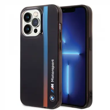 غطاء iPhone 14 pro max من مجموعة CG MOBILE BMW Motorsport | شريط متدرج ثلاثي الألوان، حماية كاملة، تصميم أنيق، فتحات دقيقة - أسود