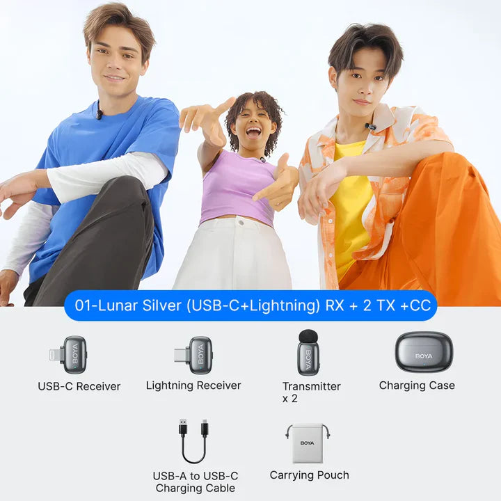 ميكروفون Boyamini لاسلكي للموبايل USB-C | 2 ميكروفون + عزل ضوضاء