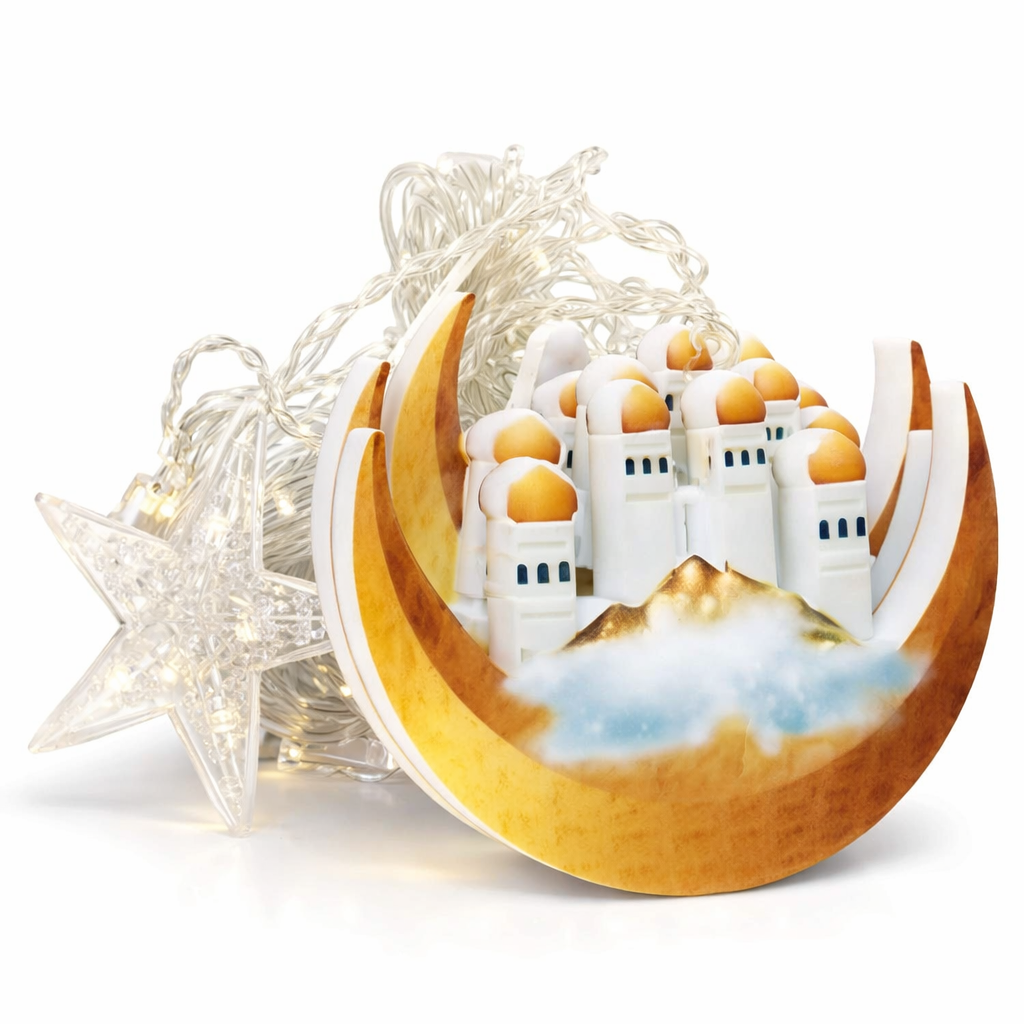 Ramadan Hanging LED Decoration Crescent Mosque Star Design - Safqqa