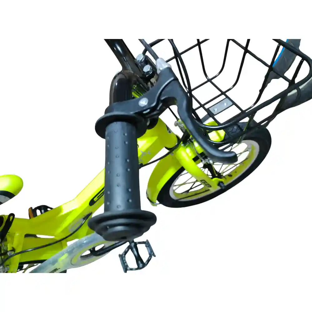 16-inch kids’ bike for ages 4–7 with single-speed design, front basket, rear rack, steel caliper brakes, adjustable quick-release saddle, fenders, and durable one-piece crank. Orange color with 1-year warranty from ABO ELGOUKH & MAXLERZ. – Safqqa Egypt