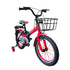 16-inch kids’ bike for ages 4–7 with single-speed design, front basket, rear rack, steel caliper brakes, adjustable quick-release saddle, fenders, and durable one-piece crank. Orange color with 1-year warranty from ABO ELGOUKH & MAXLERZ.