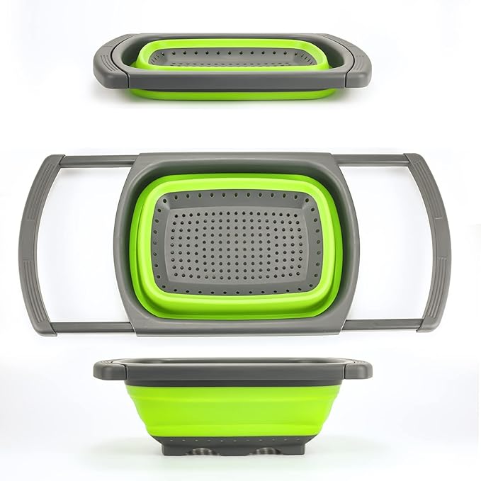 Collapsible Colanders Strainers, Fruit and Vegetable Cleaning Filter Basket, Food-grade Silicone Foldable Kitchen Drain Strainers with Handle, Dishwasher for Draining Pasta Veggies ( Without Box)