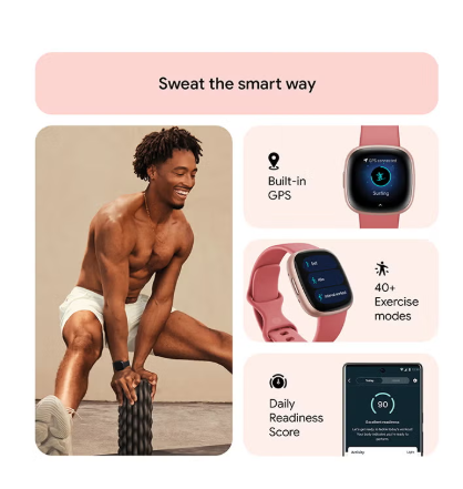 Versa 4, Health & Fitness Smartwatch with Built-in GPS and Up To 6+ Days Battery Life, 6-months Premium Membership Included, compatible with Android and iOS Pink Sand / Copper Rose