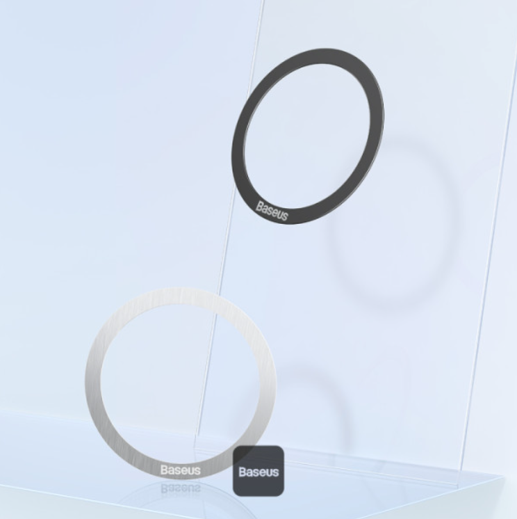 ملصق حلقة معدنية مغناطيسية من سلسلة Baseus Halo | لوحة حامل هاتف رفيعة للغاية 2 قطعة - أسود
