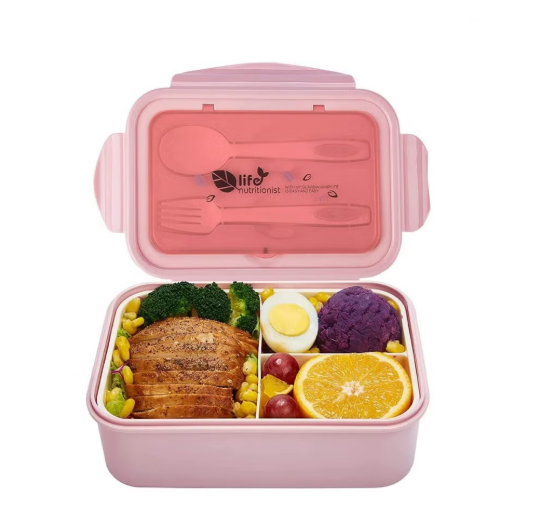 1400ml 3-Compartment Lunch Box with Cutlery Set – Leakproof Food Container
