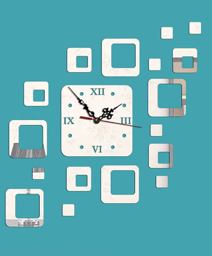 Creative Wall Clock with Decorative Sticker 18.2 × 18.2 cm - Safqqa