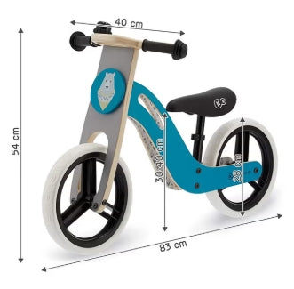Kinderkraft Wooden Balance Bike Uniq, Lightweight Bicycle, Easy Transport, 12 Inches Wheels, With - 2 Handles, For Toddlers, From 2 To 5 Years, To 35 Kg, Turquoise